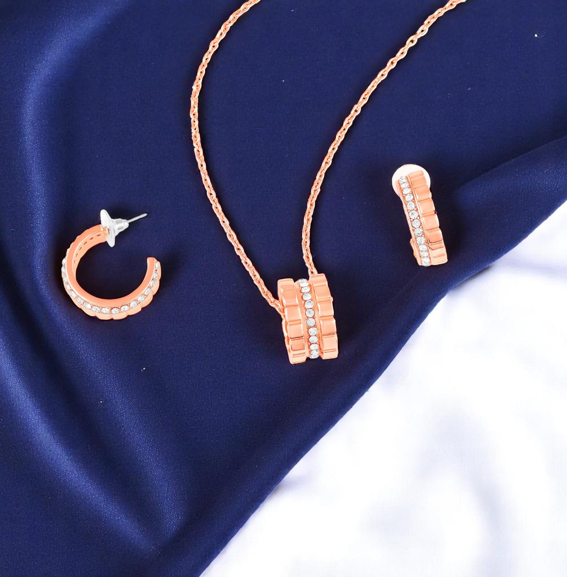 Modern Blue Crystal Band Pendant Set