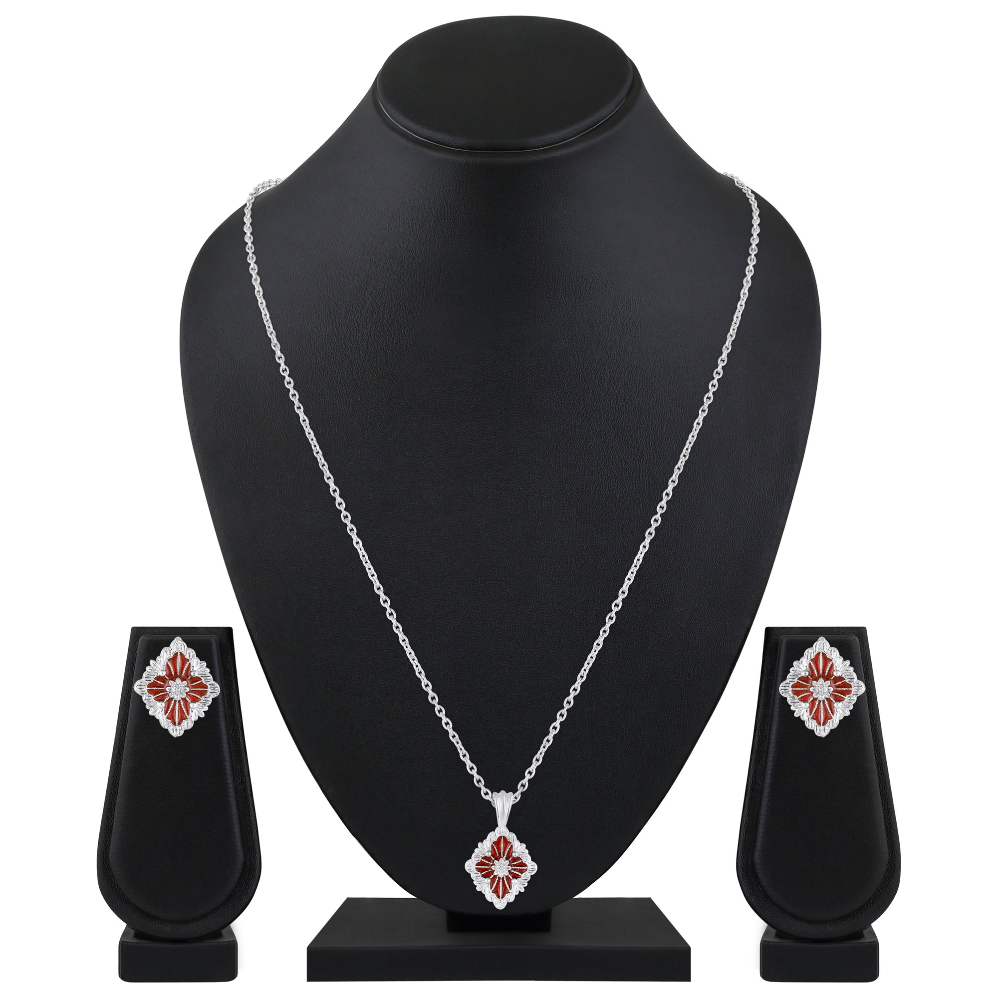 Red Meenakari Floral Pendant Set