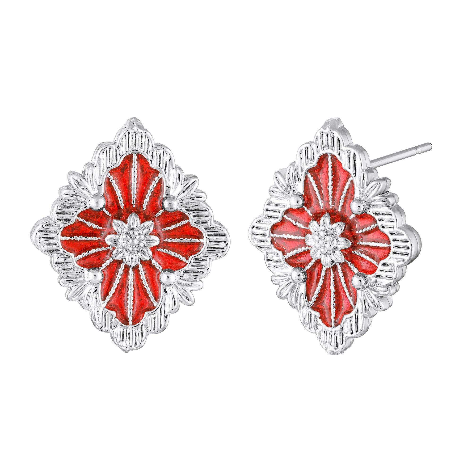 Red Meenakari Floral Pendant Set