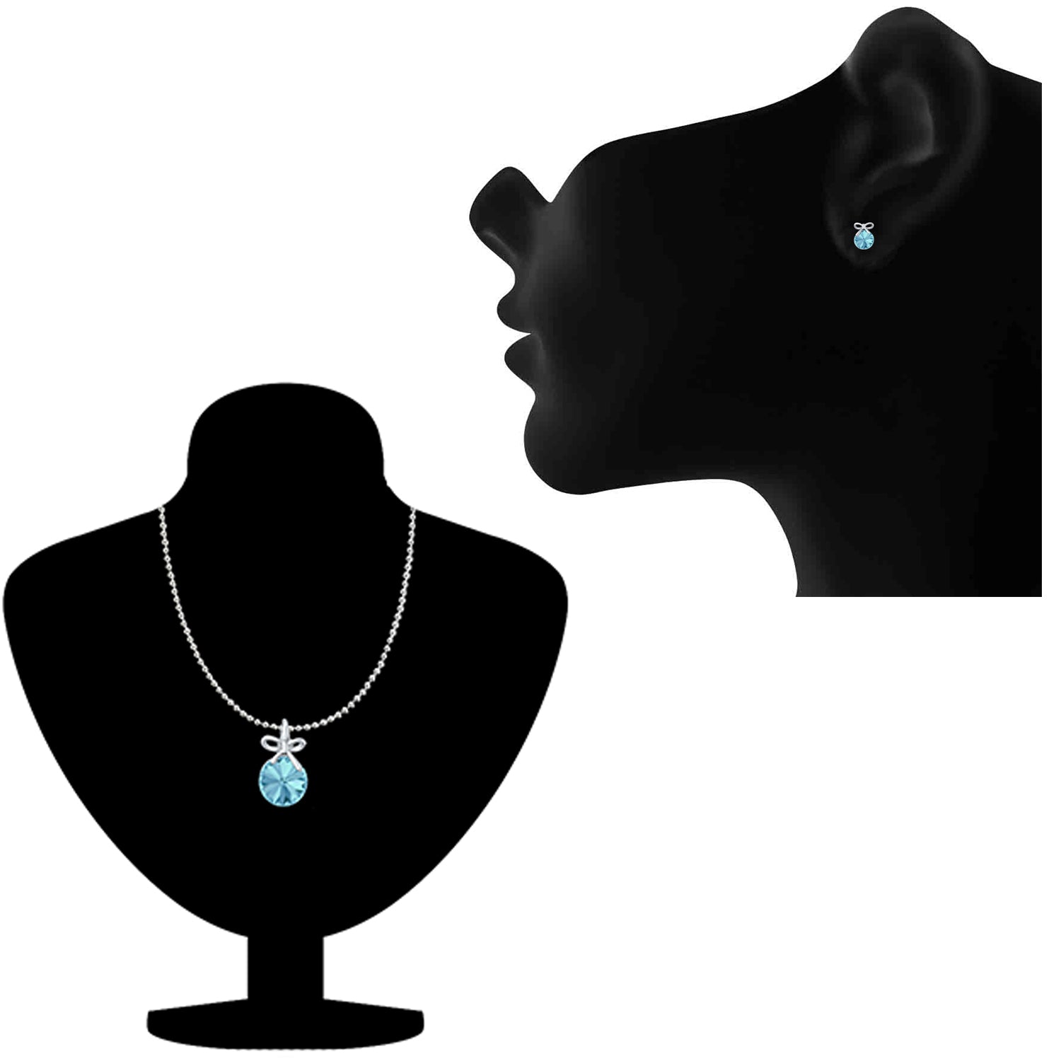 Bow Pendant Set with Aqua Blue Cubic Zirconias
