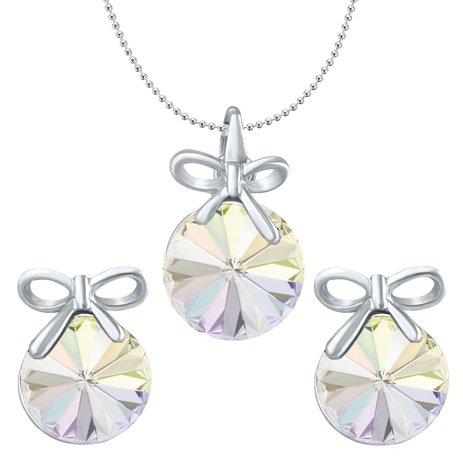 Bow Pendant Set with White AB Cubic Zirconias
