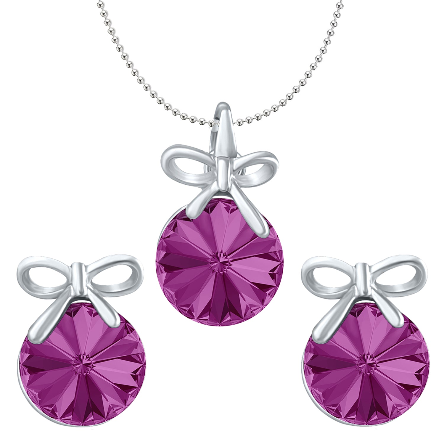 Bow Pendant Set with Fushia Purple Cubic Zirconias