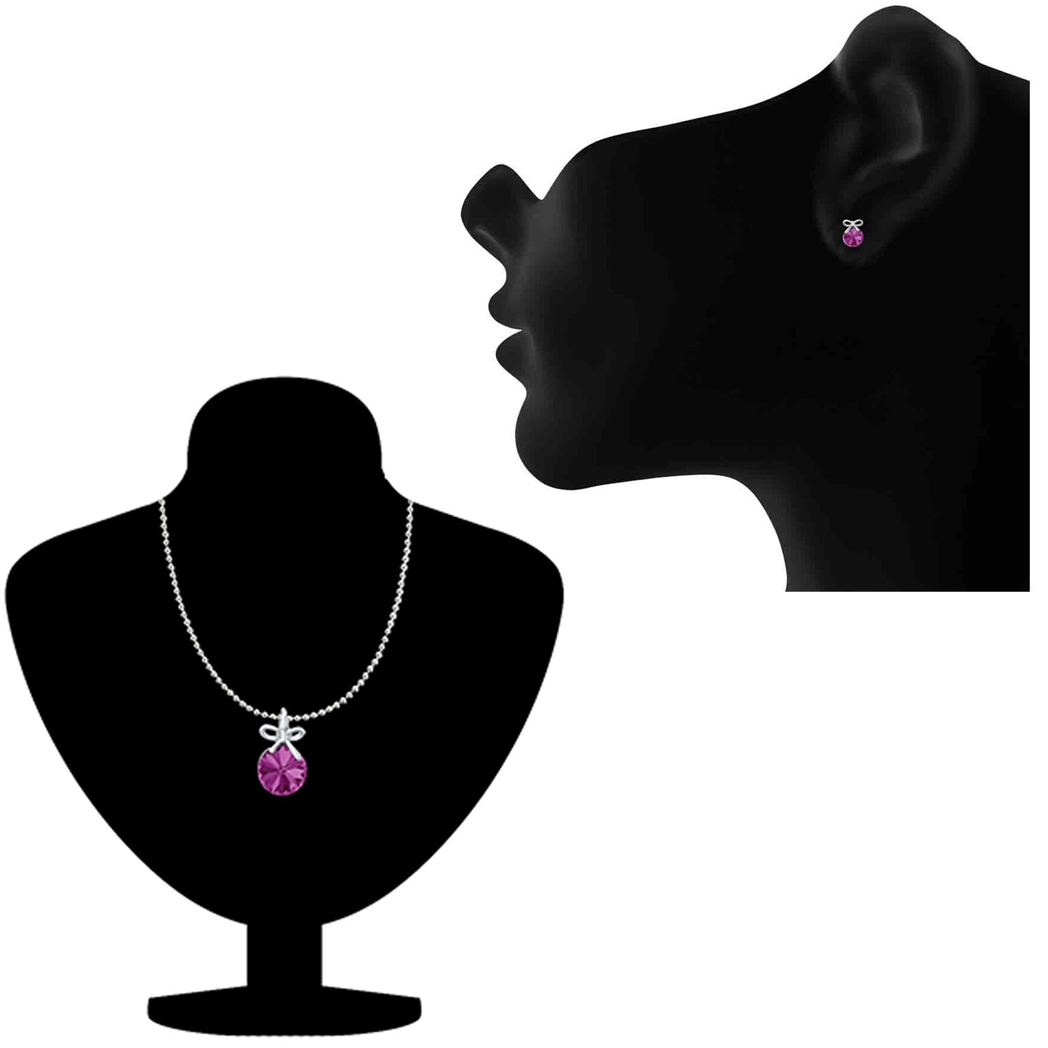 Bow Pendant Set with Fushia Purple Cubic Zirconias