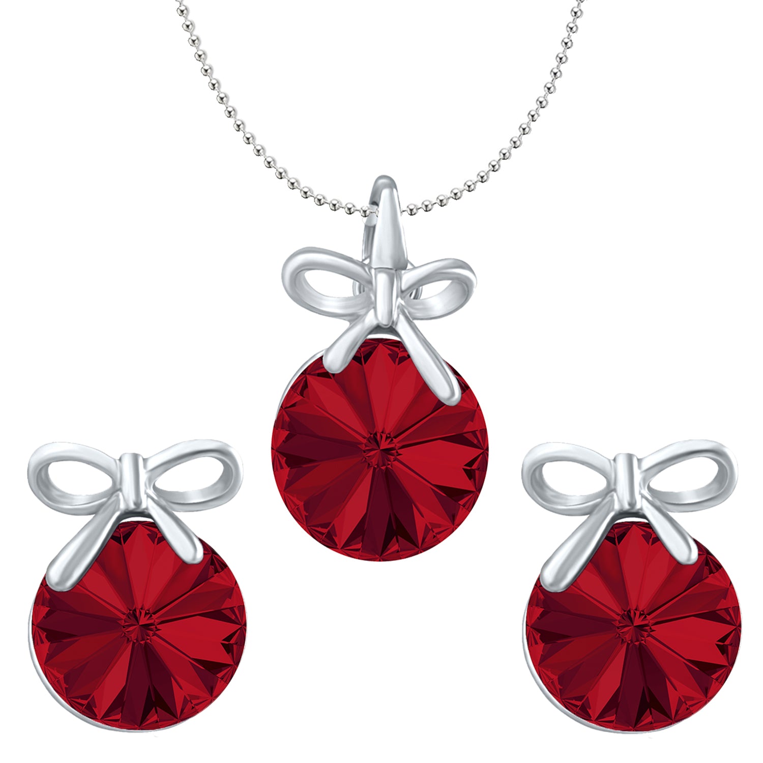 Bow Pendant Set with Light Red Cubic Zirconias