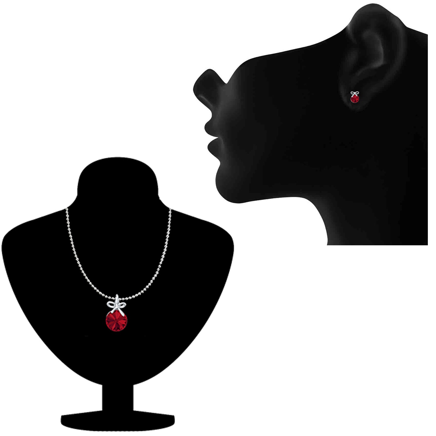 Bow Pendant Set with Light Red Cubic Zirconias