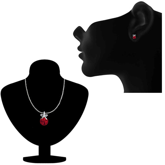 Bow Pendant Set with Light Red Swarovski Crystals