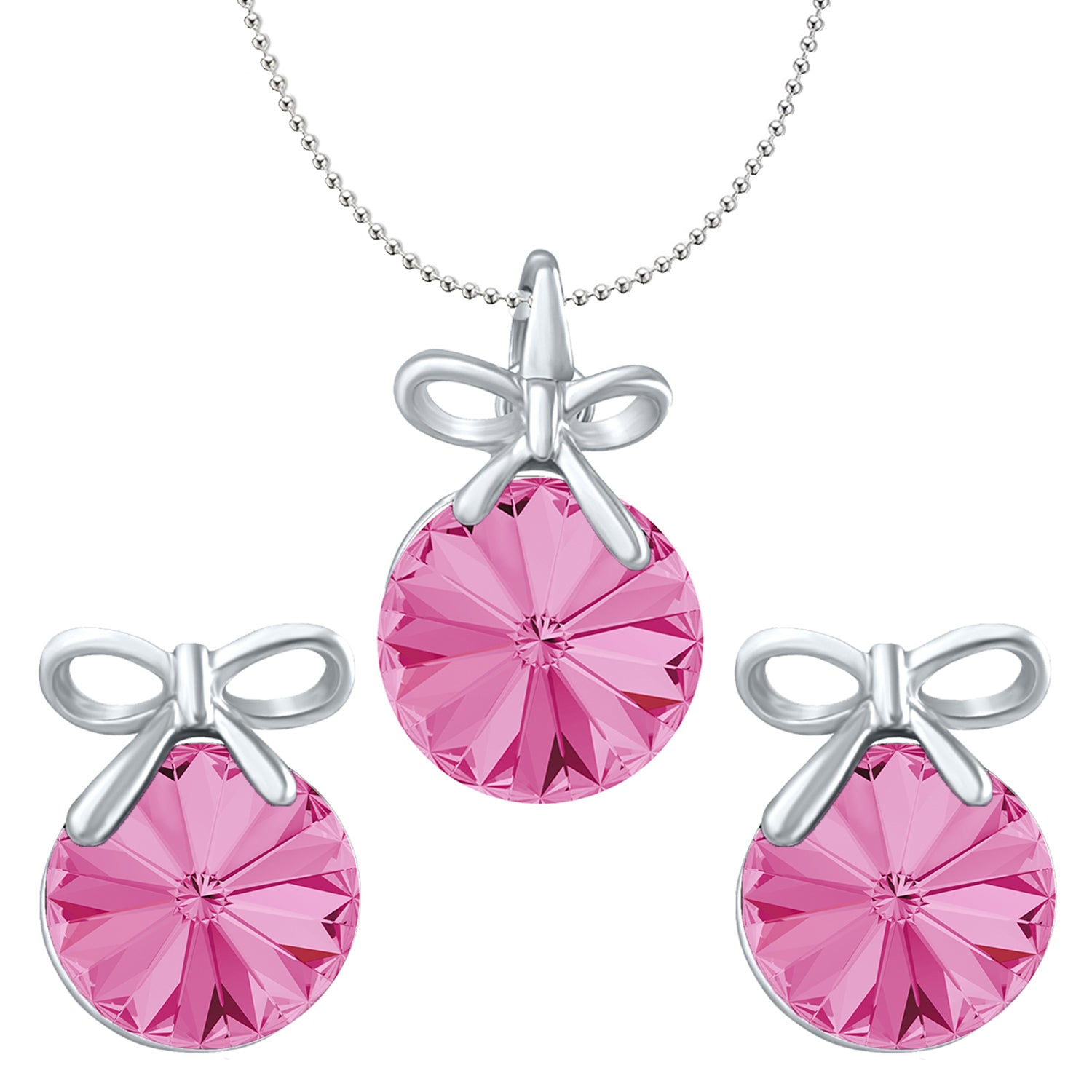 Bow Pendant Set with Rose Pink Cubic Zirconias
