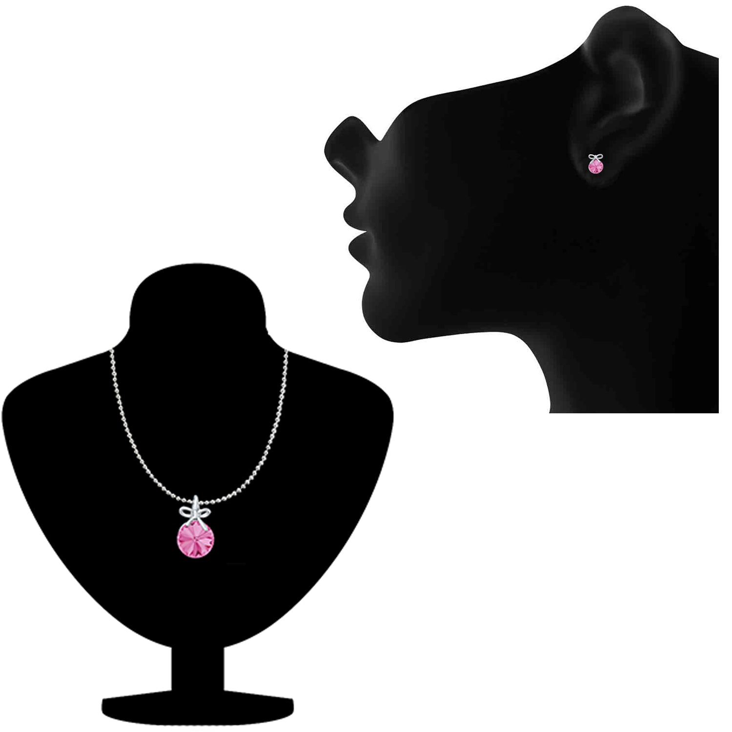 Bow Pendant Set with Rose Pink Cubic Zirconias