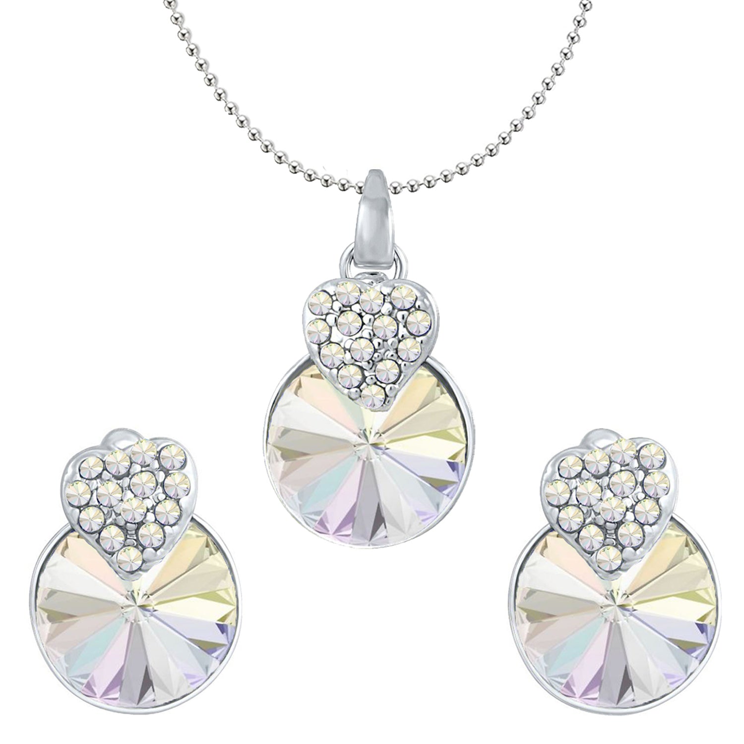 Heart Pendant Set Made with White AB Cubic Zirconias