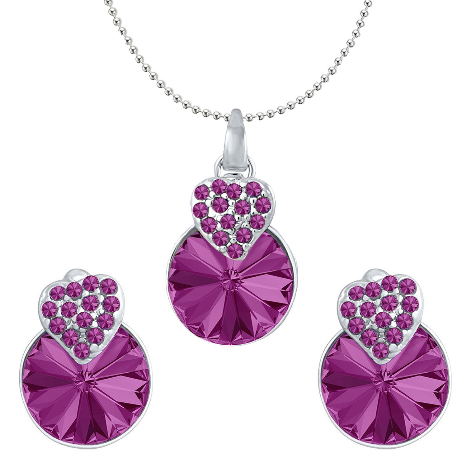 Heart Pendant Set Made with White AB Cubic Zirconias