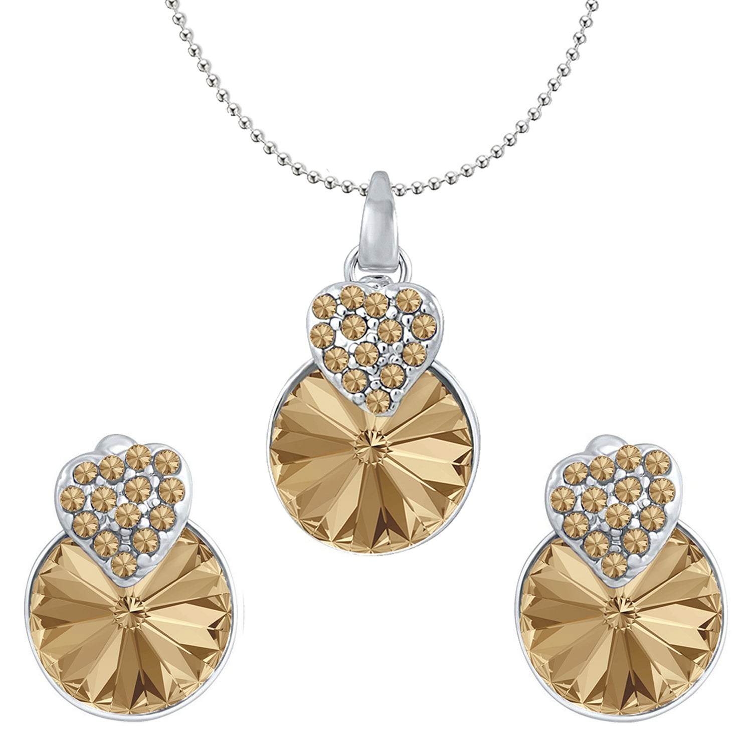 Heart Pendant Set Made with White AB Cubic Zirconias