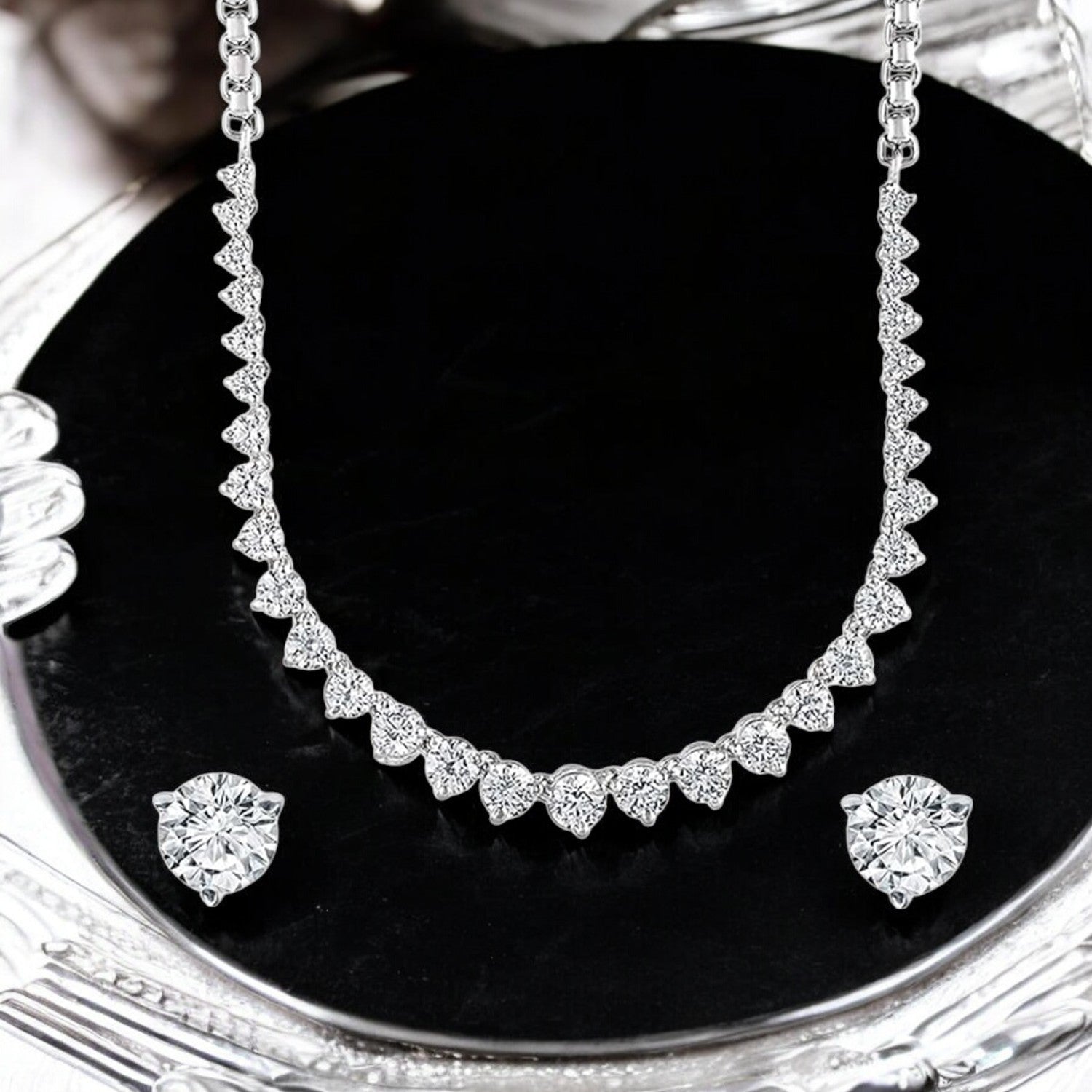 Princess Cut Premium Cubic Zirconia CZ Valentine Choker Necklace Set