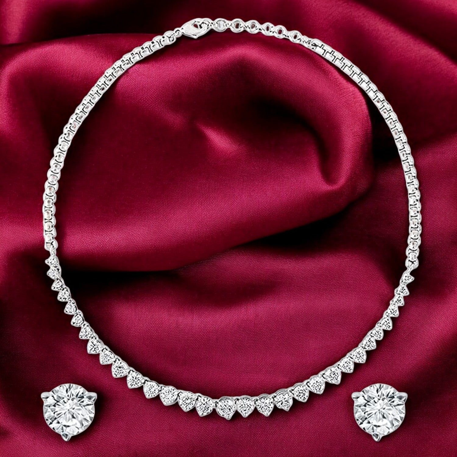 Princess Cut Premium Cubic Zirconia CZ Valentine Choker Necklace Set