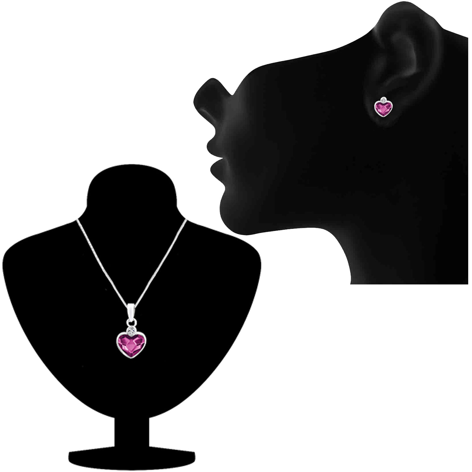 Valentine Gift Fushia Purple Heart Pendant Set with Cubic Zirconias