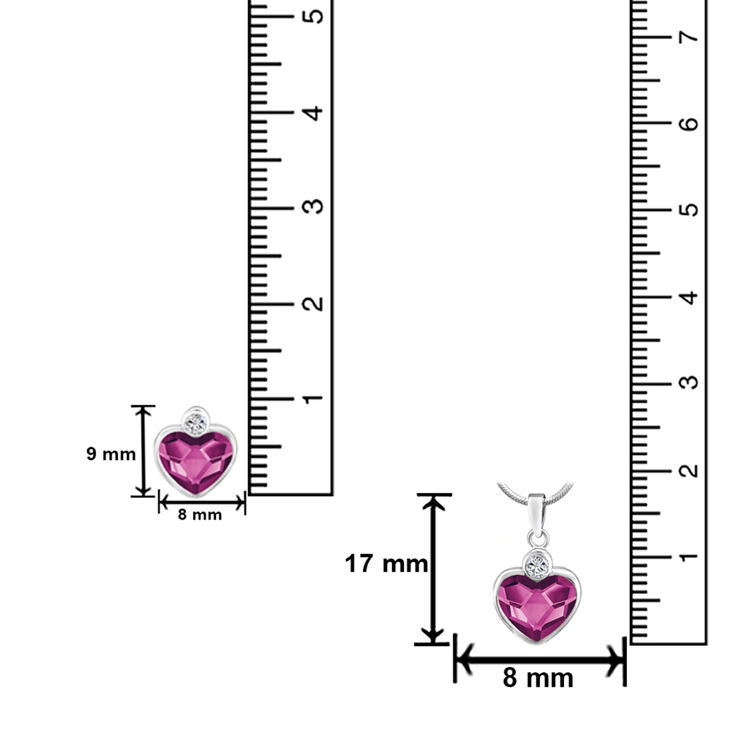 Valentine Gift Fushia Purple Heart Pendant Set with Cubic Zirconias