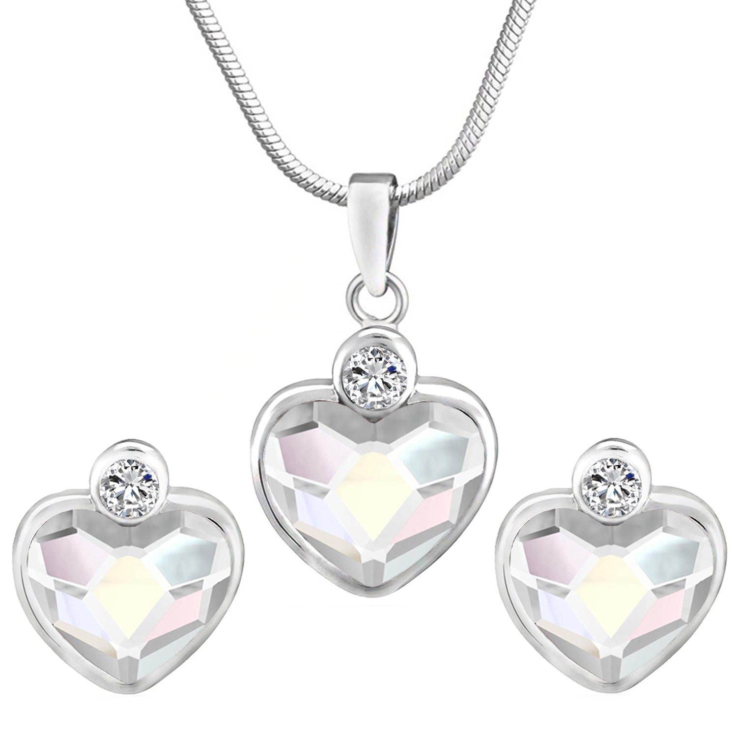 Valentine Gift Fushia Purple Heart Pendant Set with Cubic Zirconias