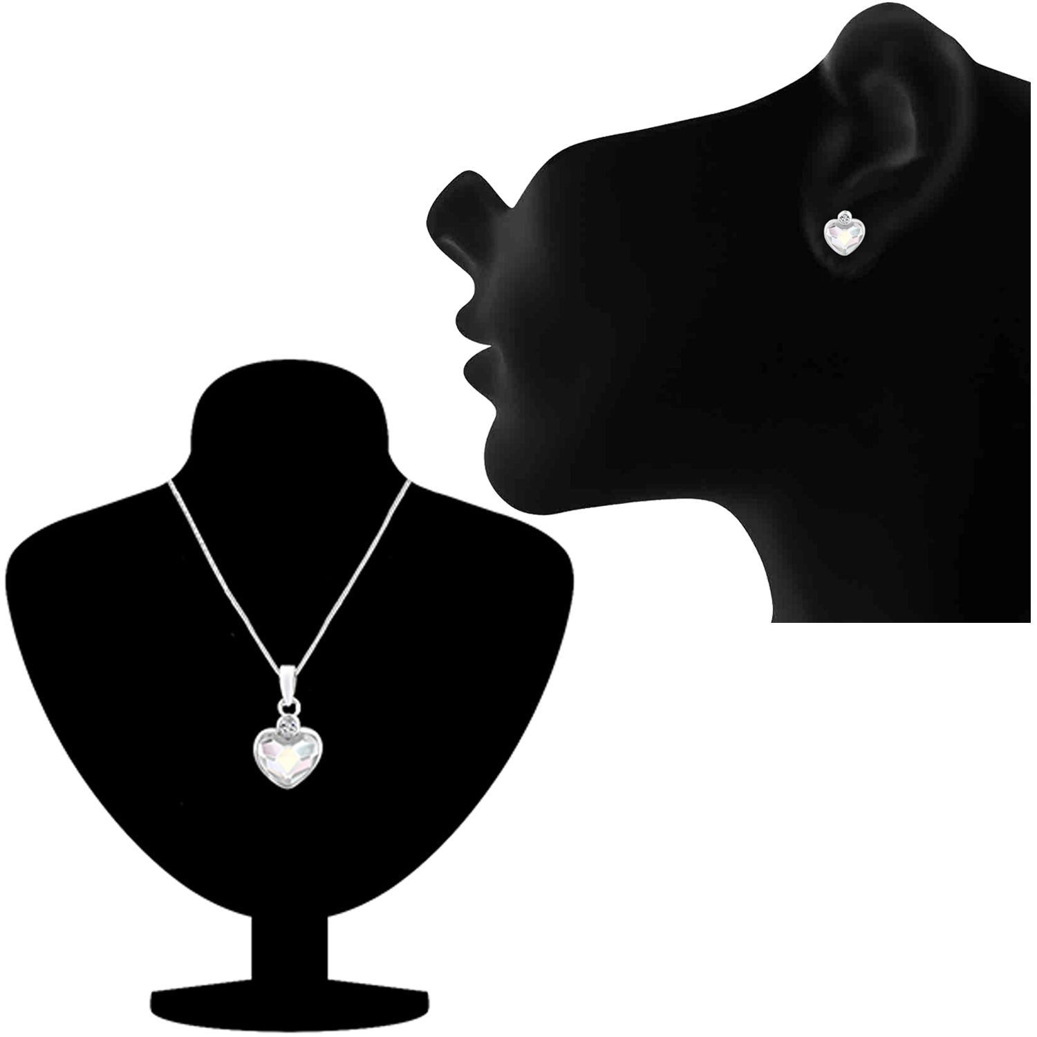 Valentine Gift Fushia Purple Heart Pendant Set with Cubic Zirconias