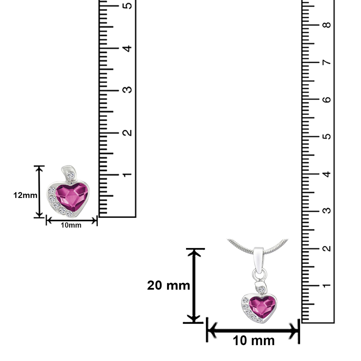 Valentine Gift Fushia Purple Heart Pendant Set with Cubic Zirconias