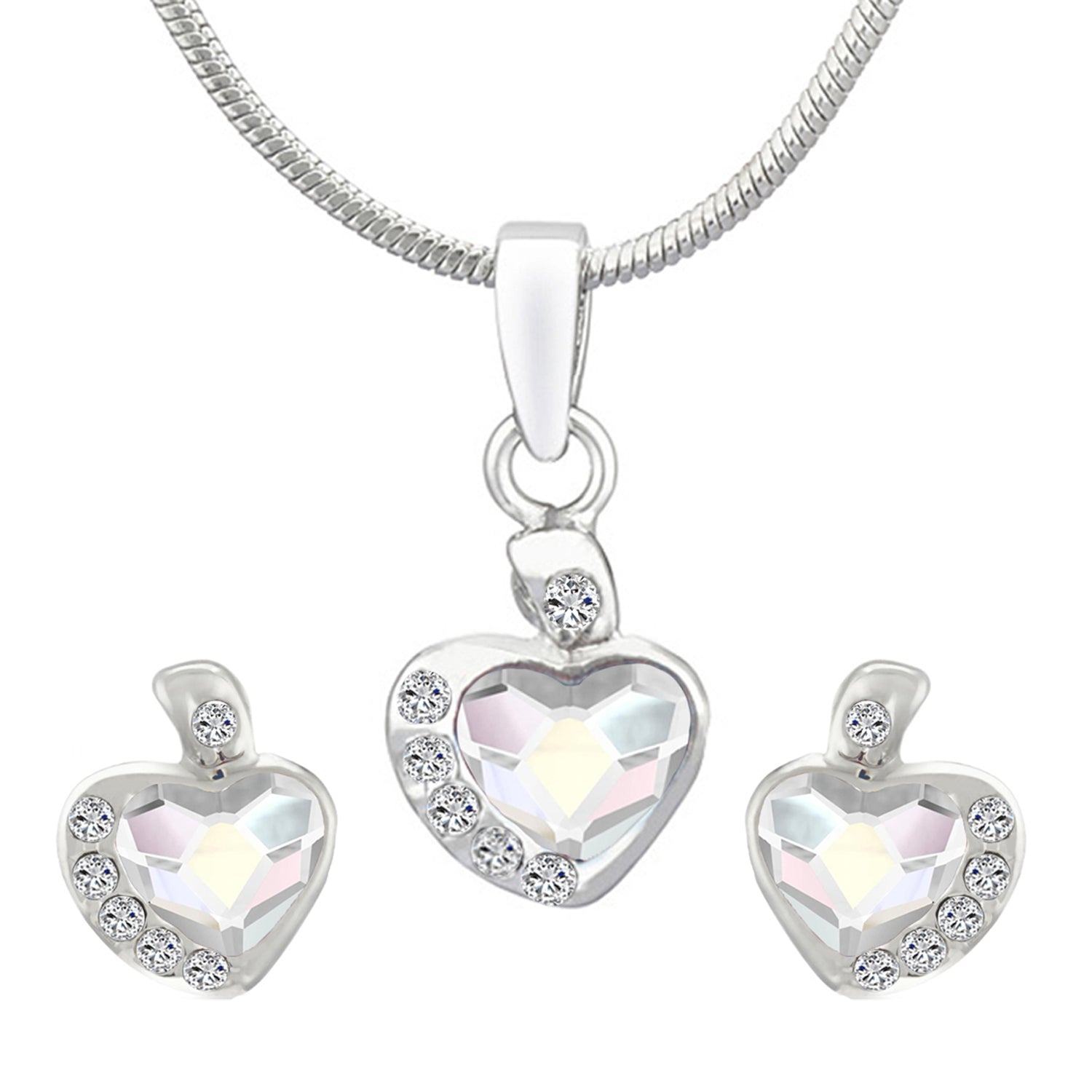 Valentine Gift Fushia Purple Heart Pendant Set with Cubic Zirconias