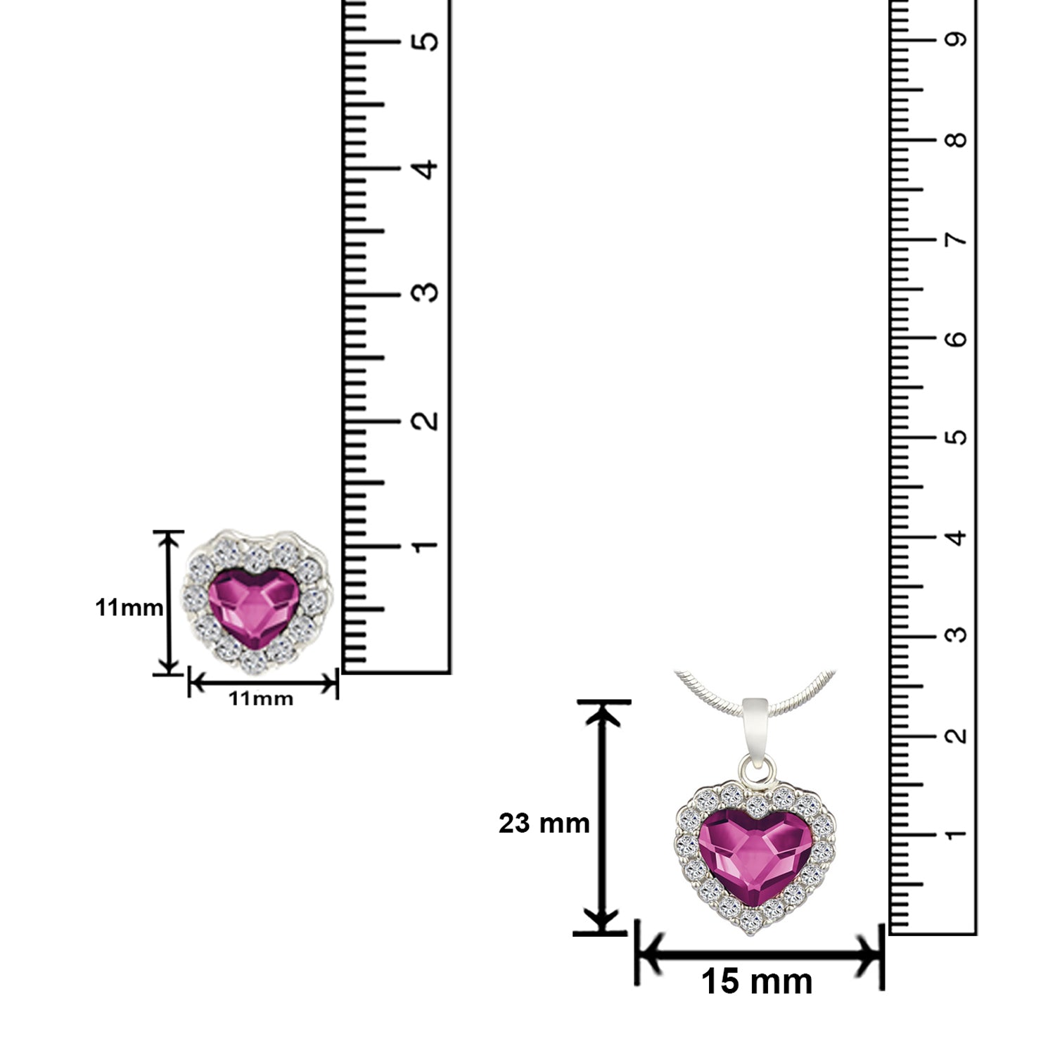 Valentine Gift Fushia Purple Heart Pendant Set with Cubic Zirconias