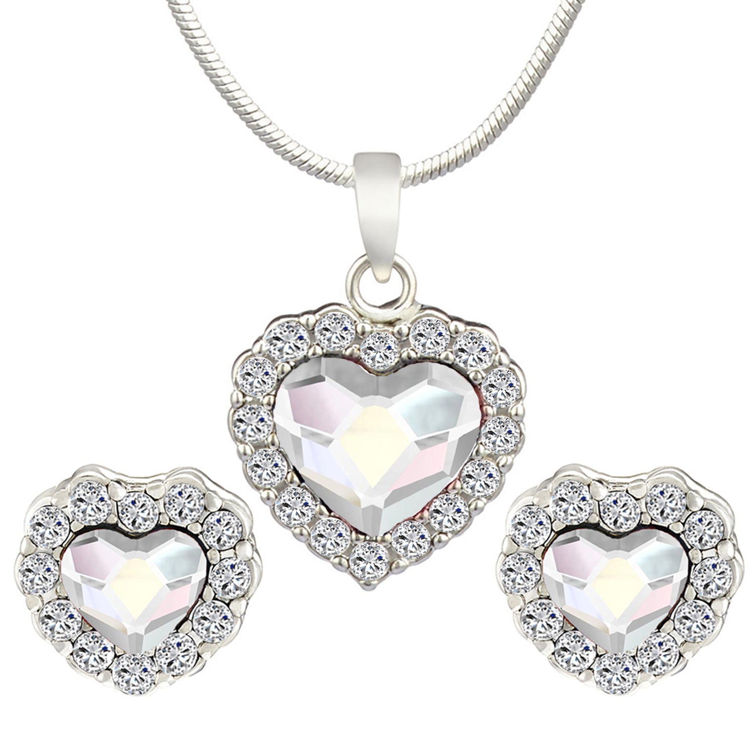 Valentine Gift Fushia Purple Heart Pendant Set with Cubic Zirconias