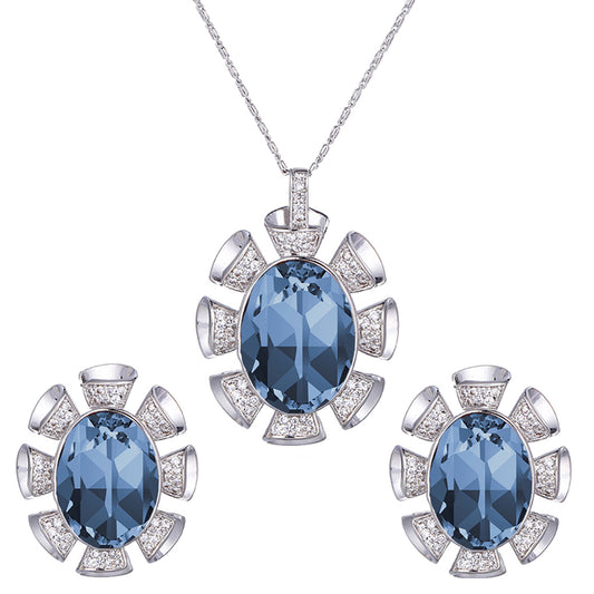 Valentine collection Montana Blue Solitaire Swarovski Crystal Pendant set