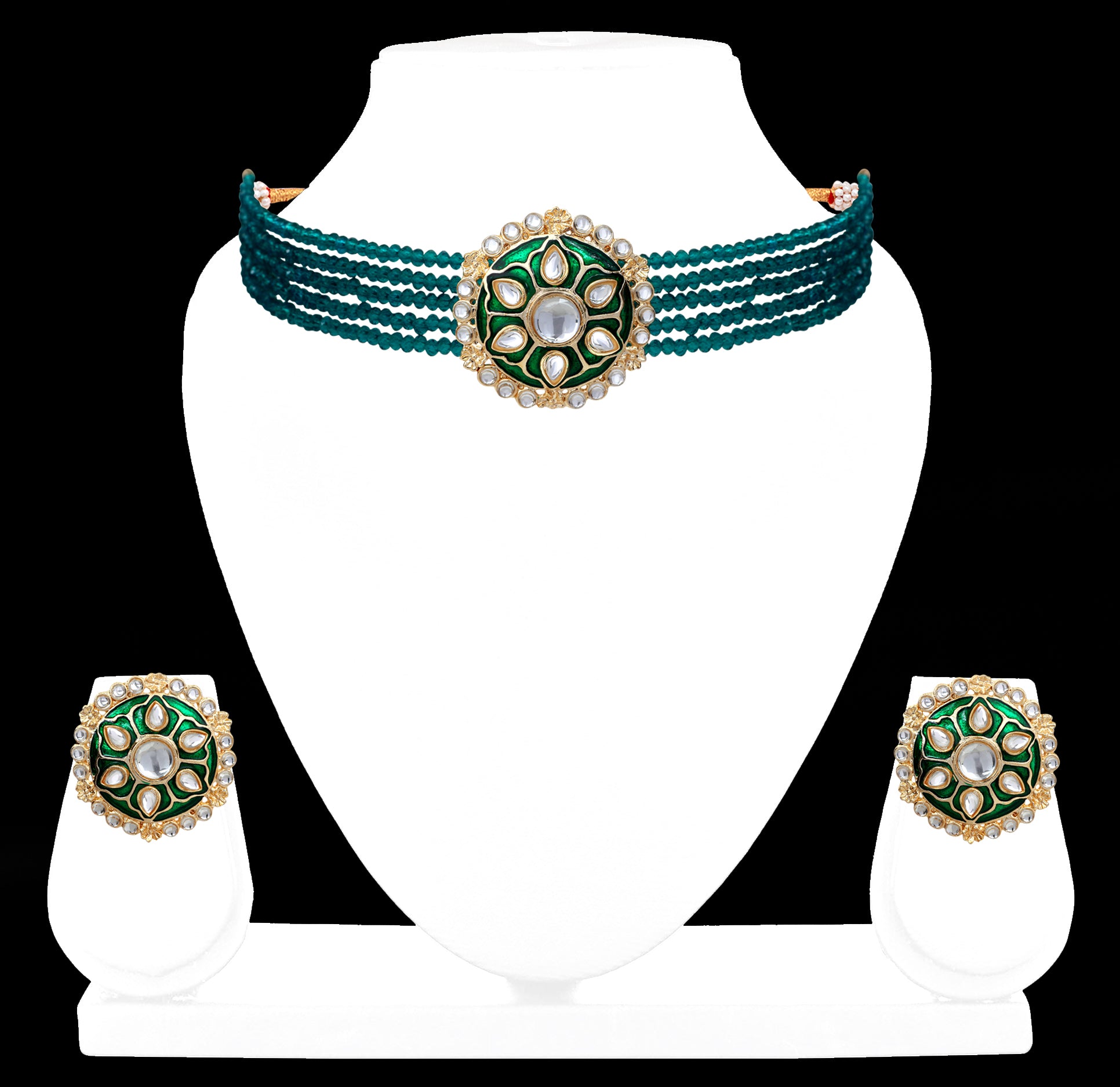 Green Meena Enamel Traditional Ethnic Choker Necklace Set