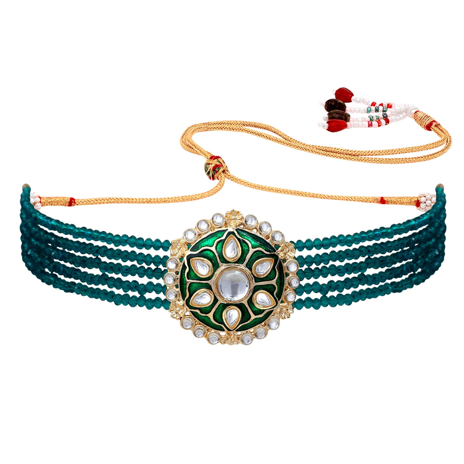 Green Meena Enamel Traditional Ethnic Choker Necklace Set