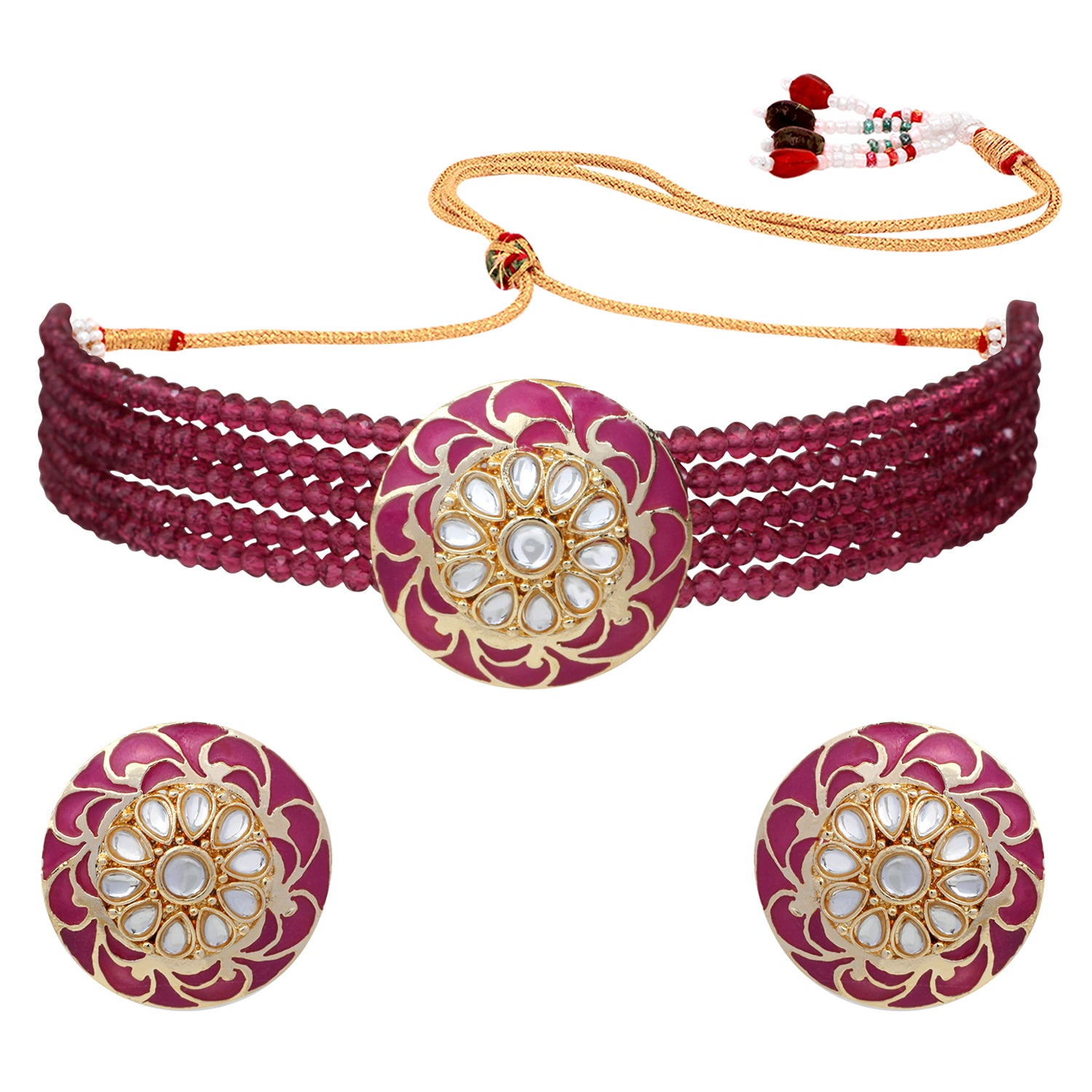 Green Meena Enamel Traditional Ethnic Choker Necklace Set