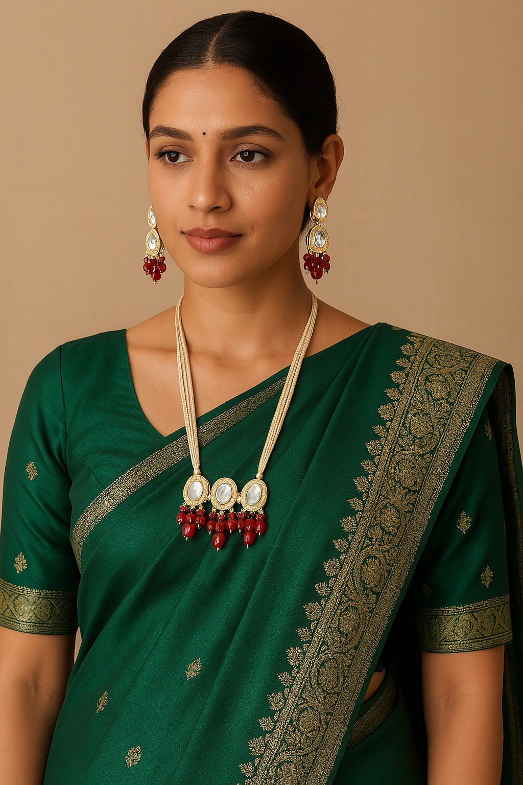 Rani Pink Beads Drop Multistrand Beaded Necklace & Earring Set