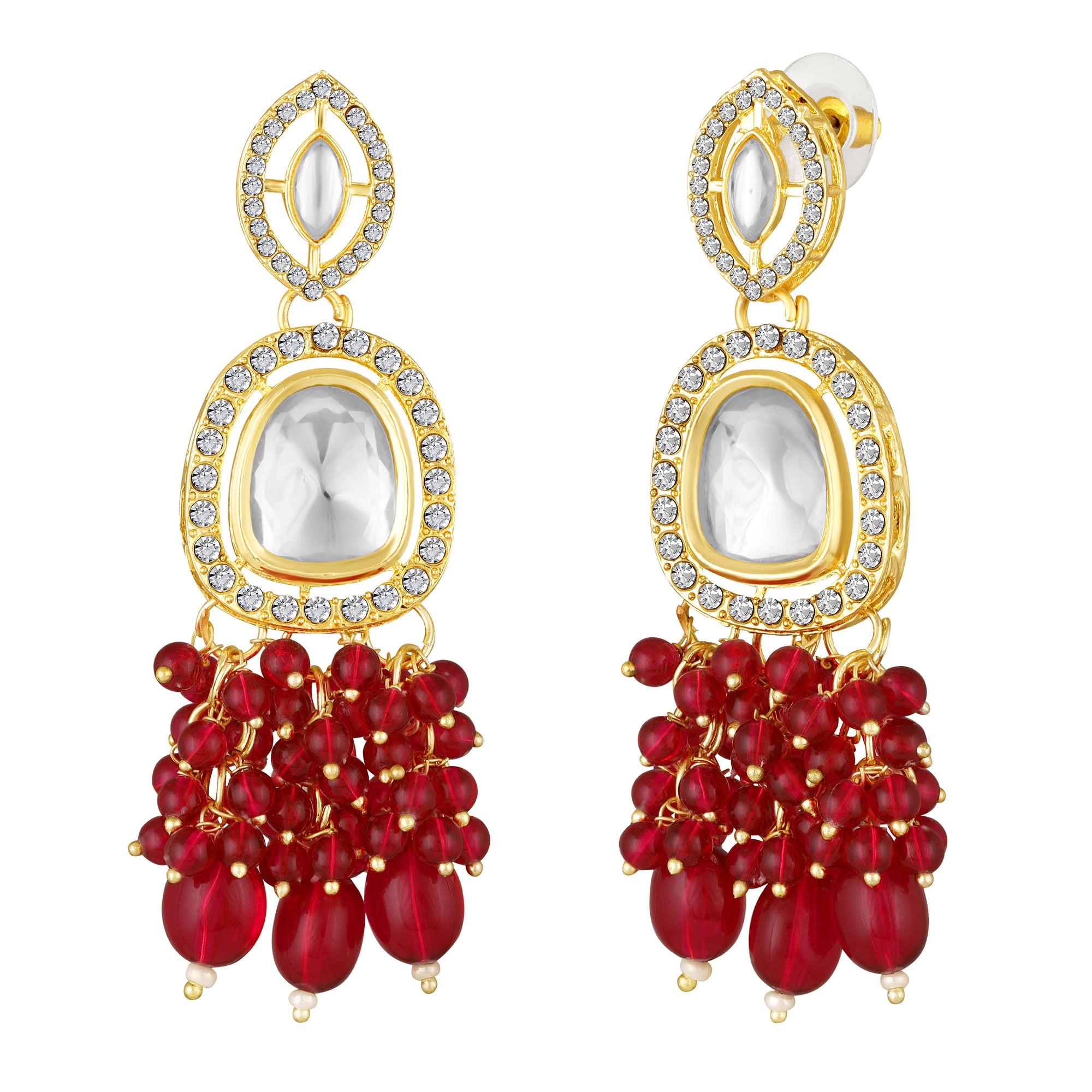 Rani Pink Beads Drop Multistrand Beaded Necklace & Earring Set