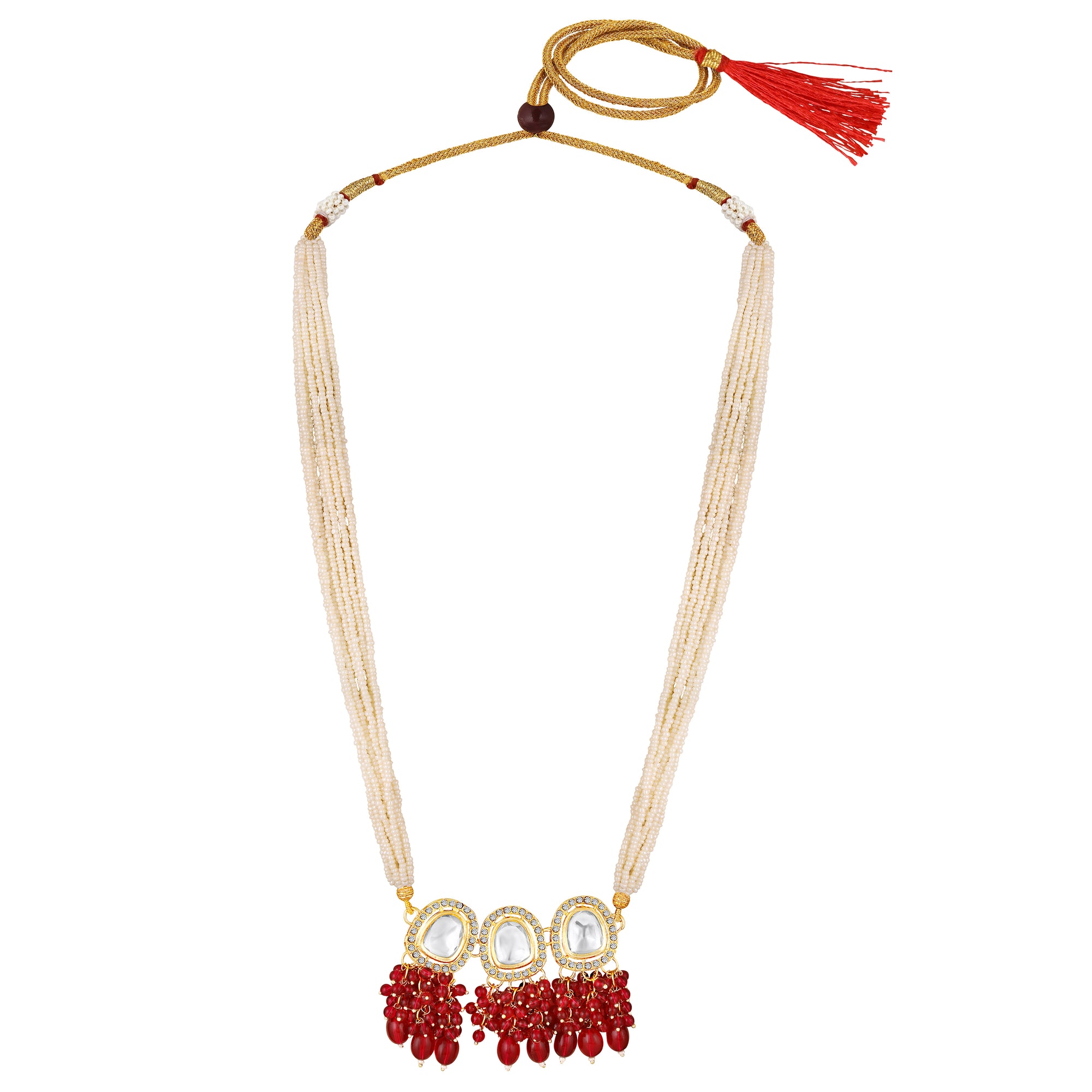 Rani Pink Beads Drop Multistrand Beaded Necklace & Earring Set