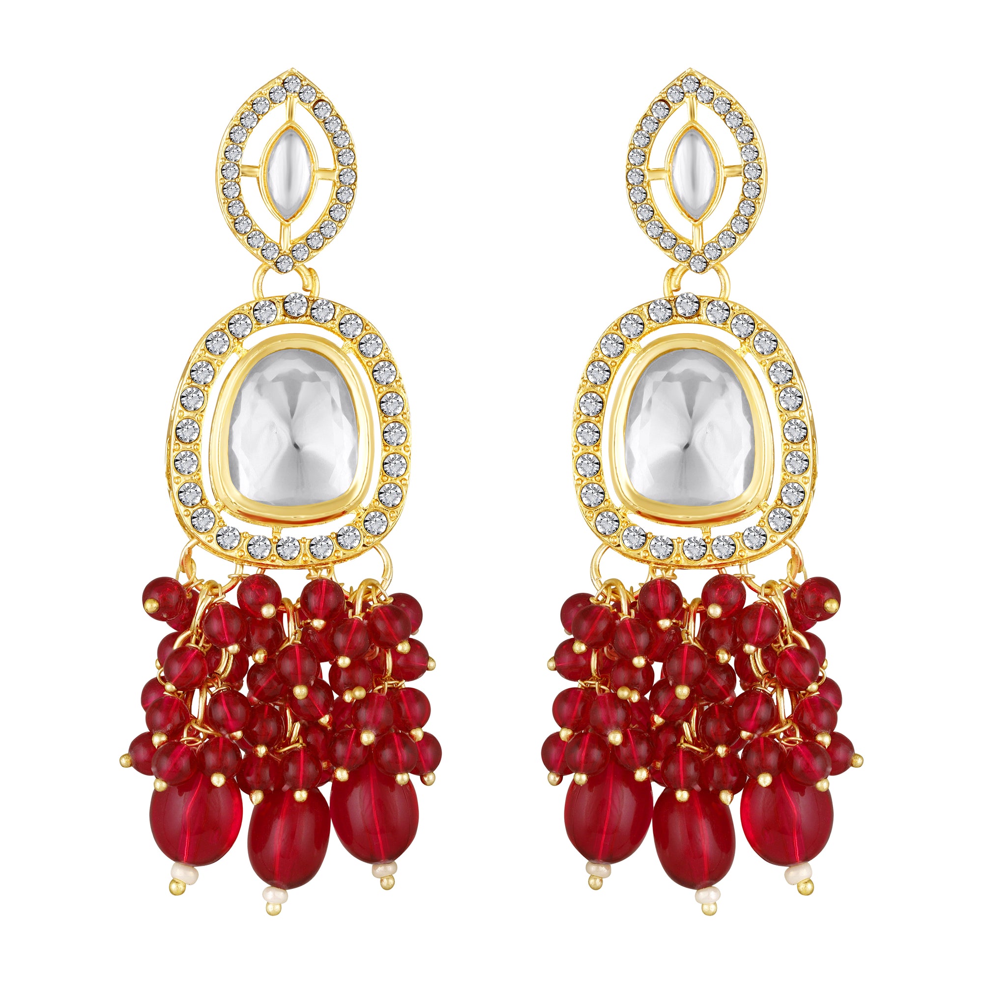 Rani Pink Beads Drop Multistrand Beaded Necklace & Earring Set