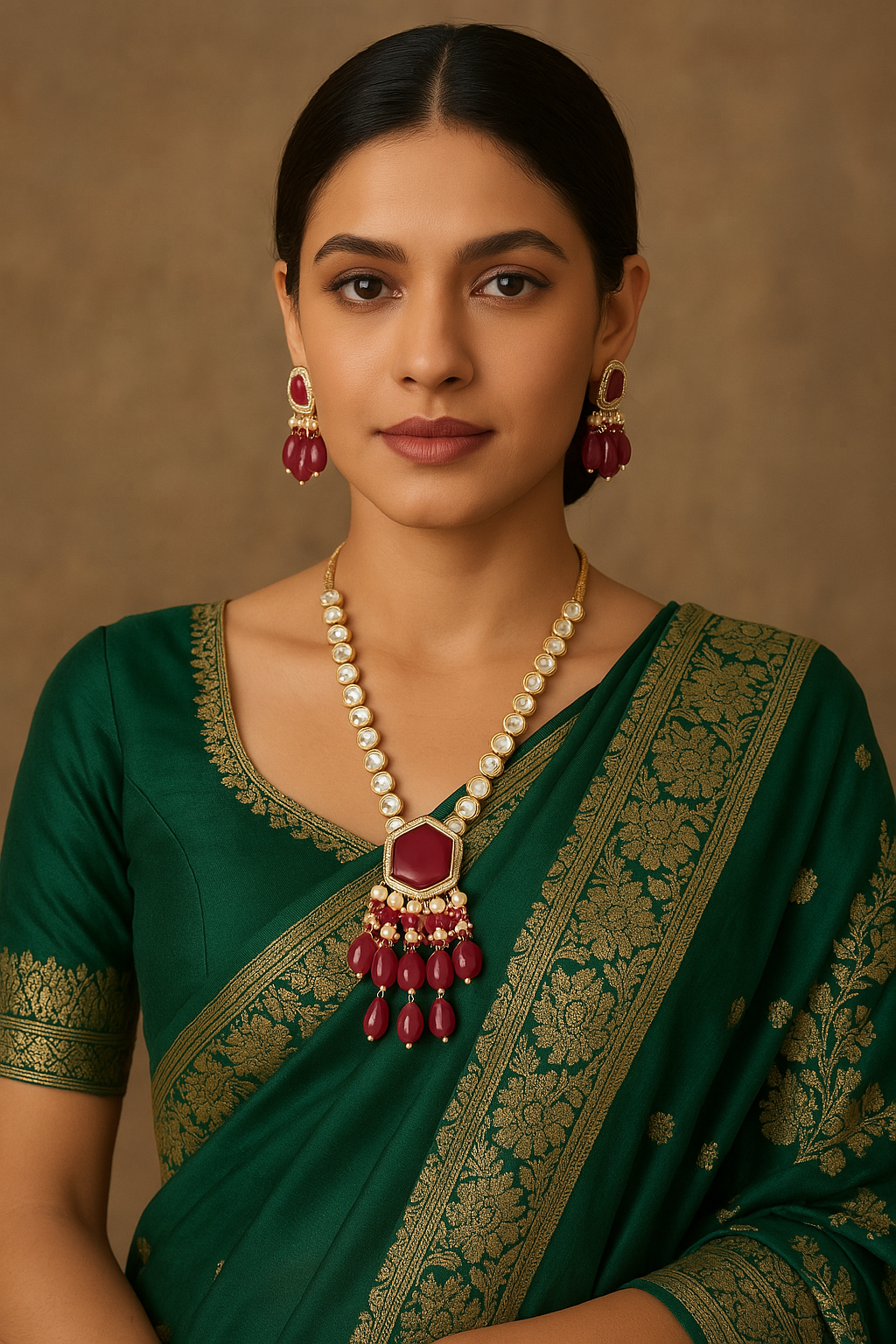 Rani Pink Beads Drop Multistrand Beaded Necklace & Earring Set