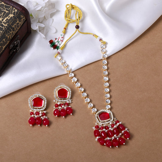 Rani Pink Beads Drop Multistrand Beaded Necklace & Earring Set