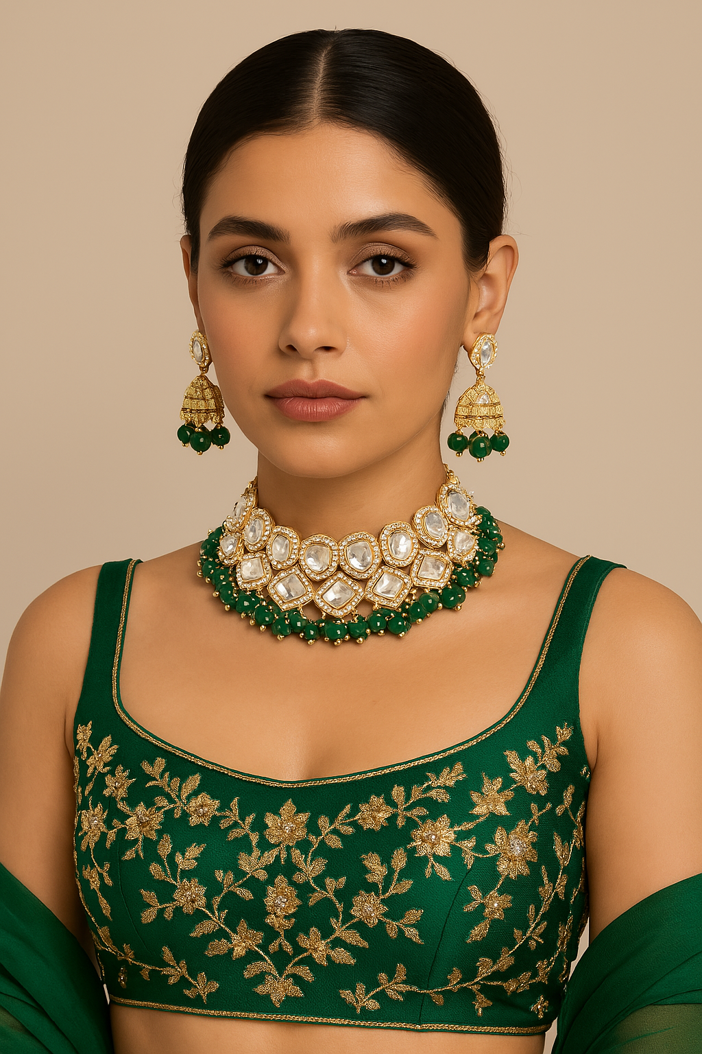 Traditioal Wedding Bridal Choker Necklace and Jhumka Earrings