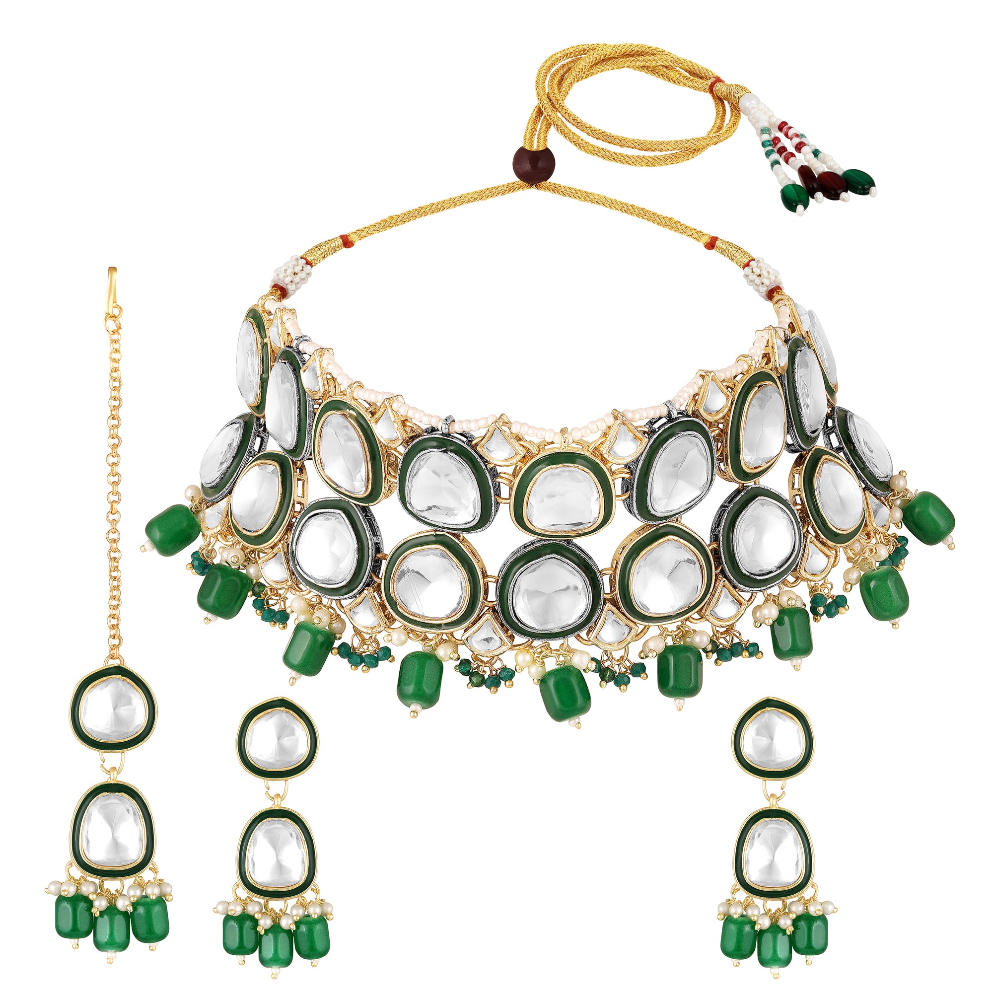 Multi Layerd Kundan Jewellery Set with Meena Enamel