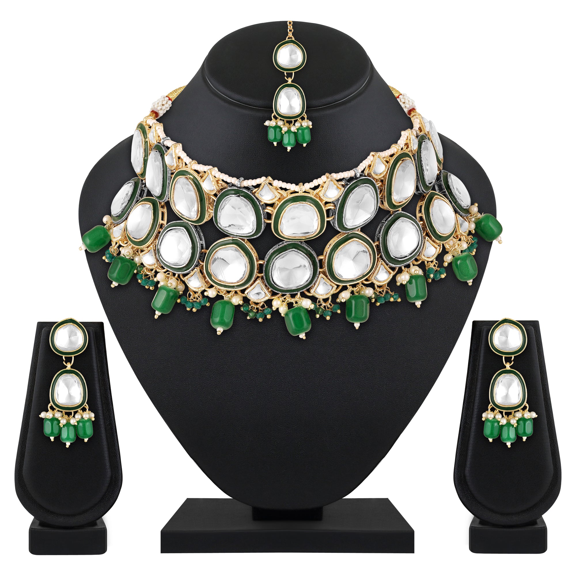 Multi Layerd Kundan Jewellery Set with Meena Enamel