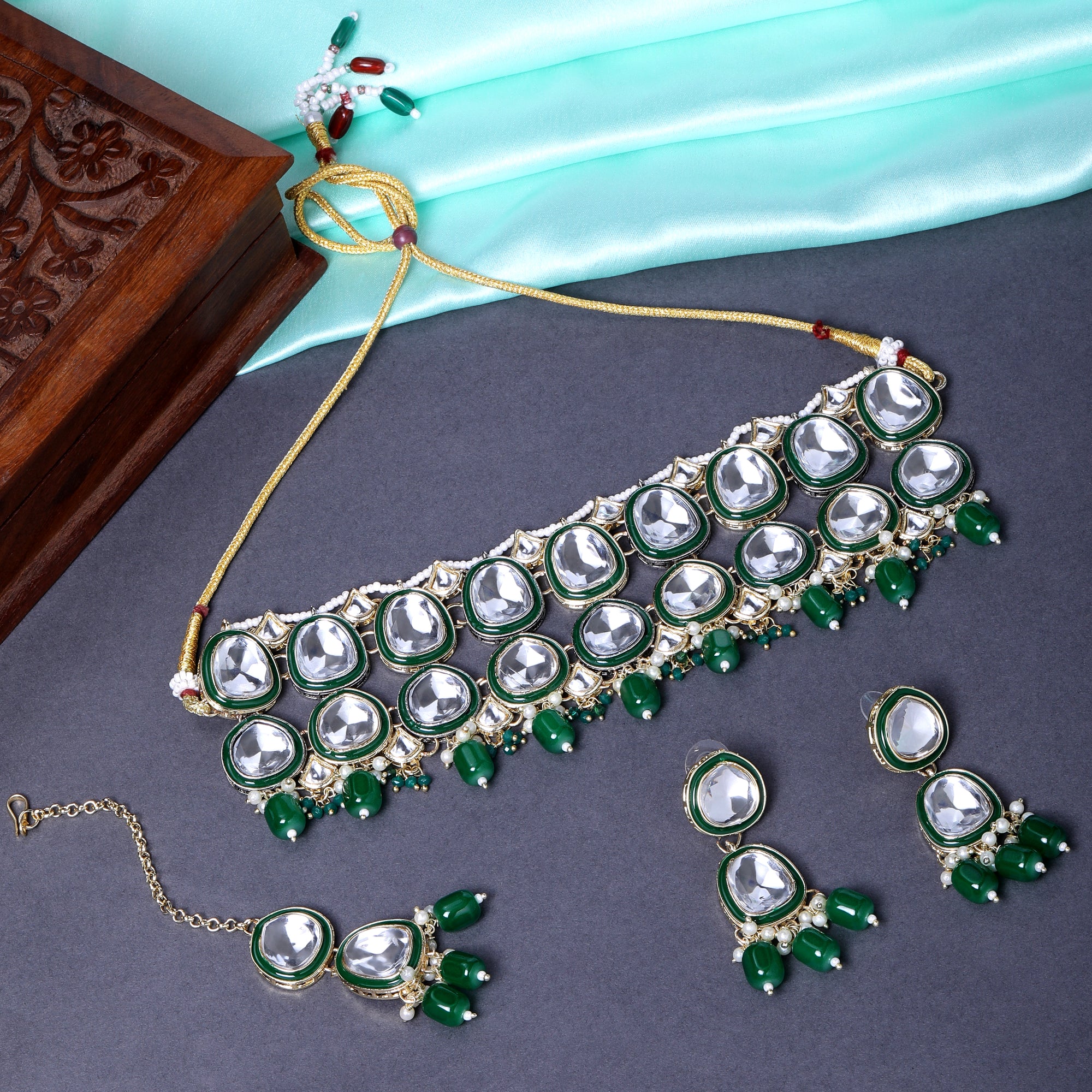 Multi Layerd Kundan Jewellery Set with Meena Enamel