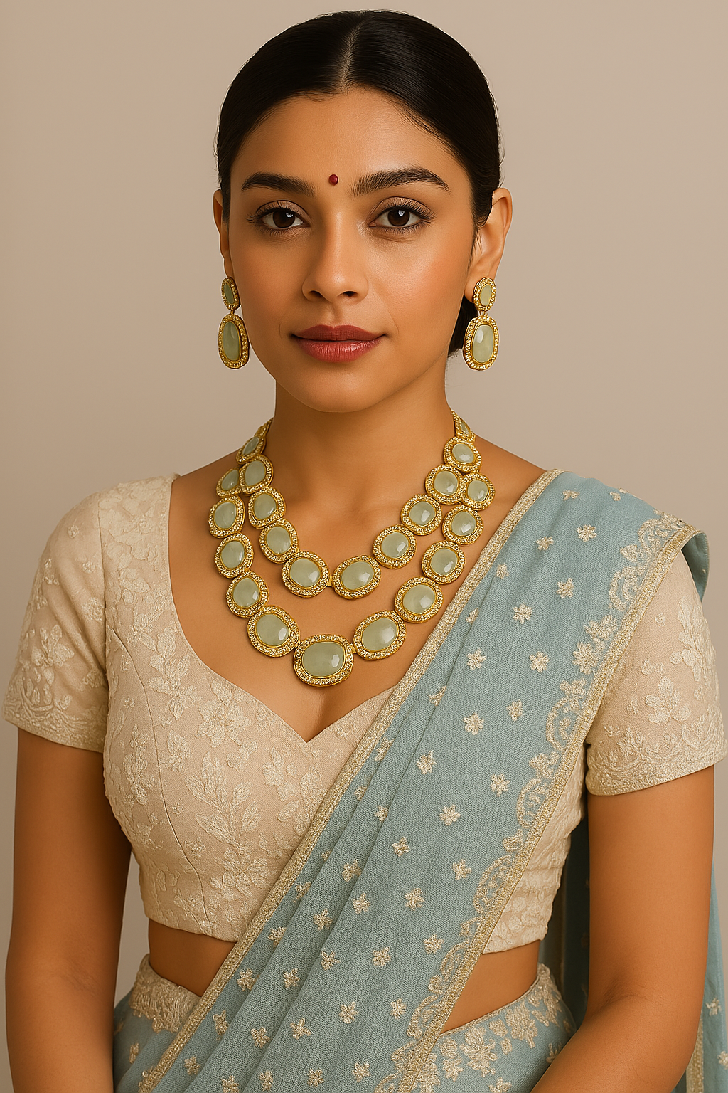 Multi Layerd Kundan Necklace and Earrings Set