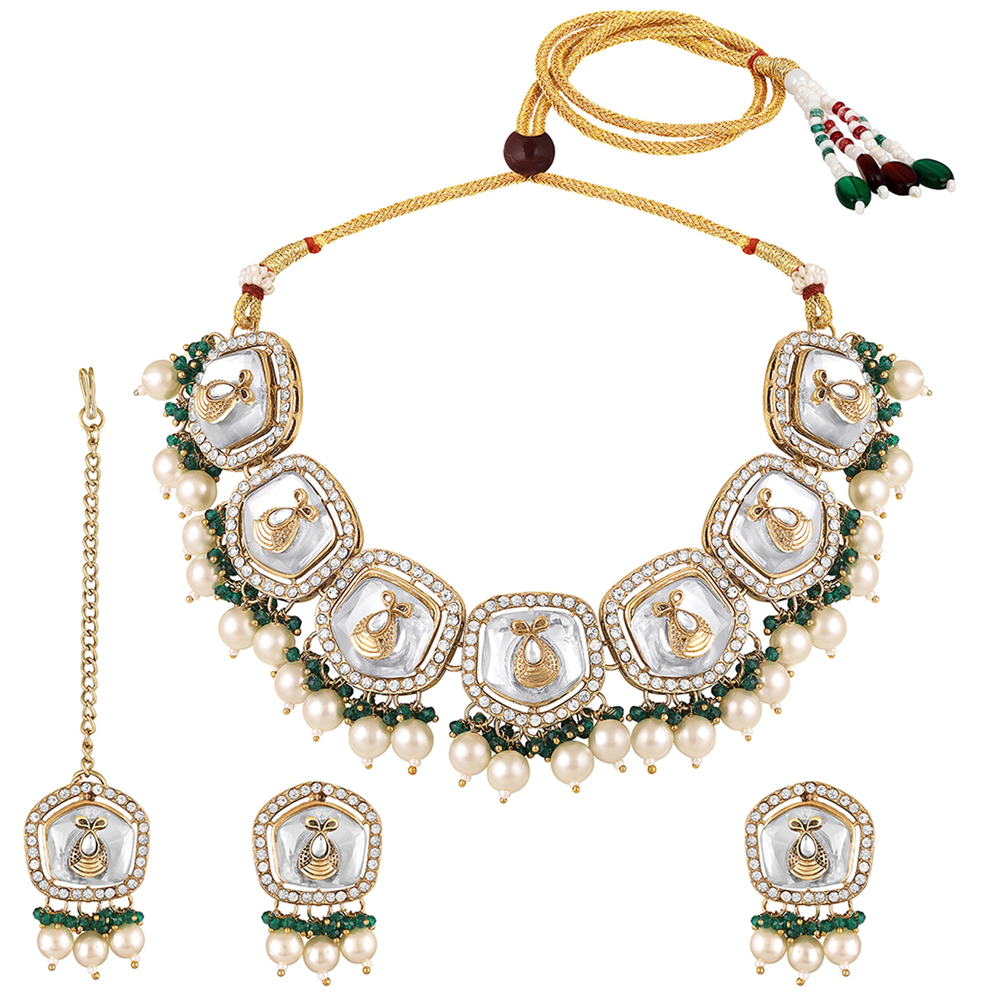 Wedding Wear Traditional Kundan Necklace Set with Mang Tikka