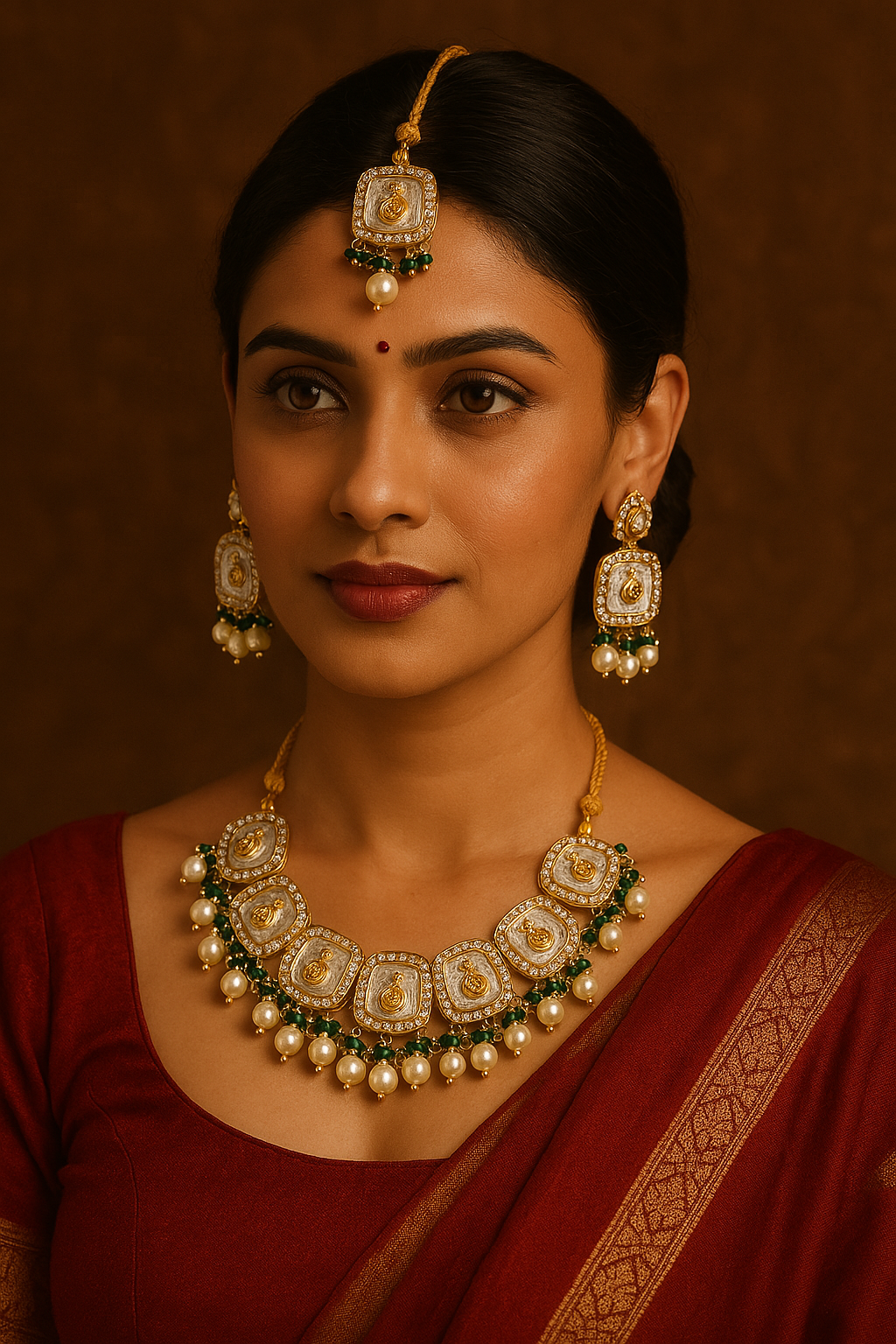 Wedding Wear Traditional Kundan Necklace Set with Mang Tikka