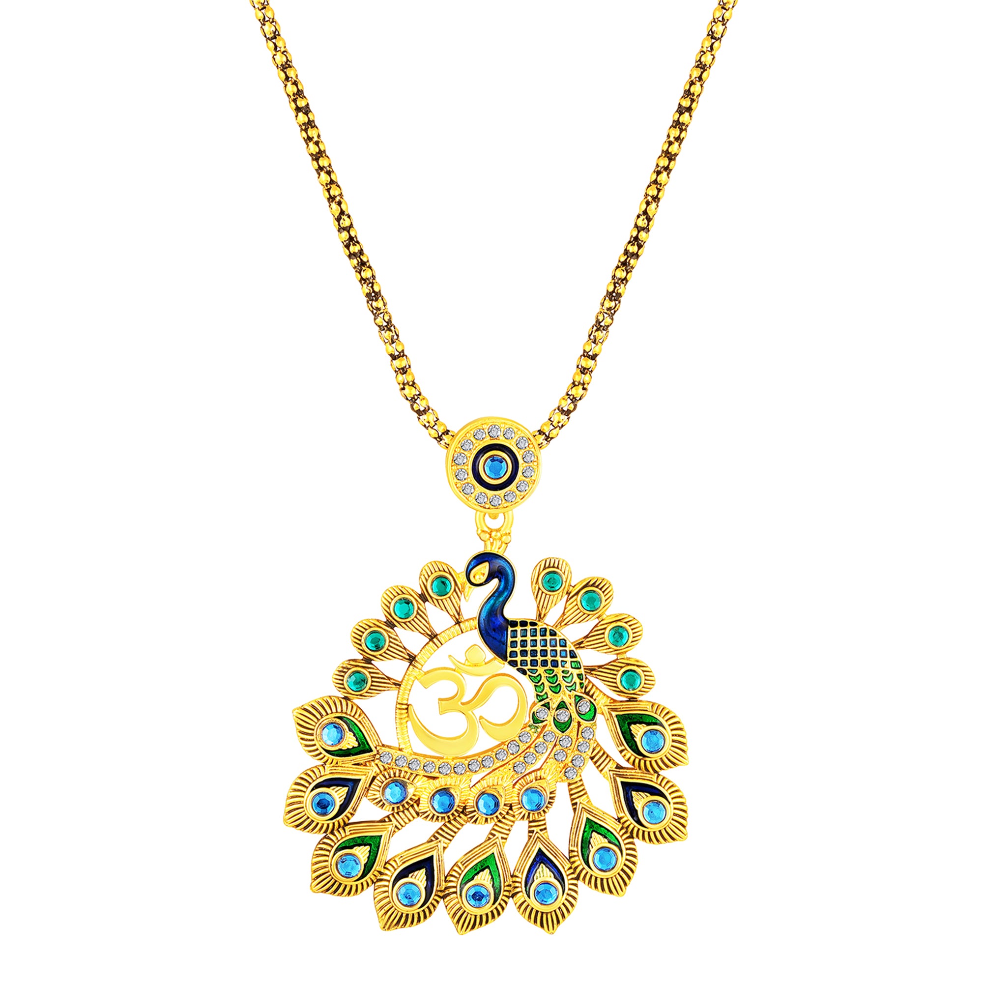Peacock-Shaped Traditional Om Pendant Necklace Set