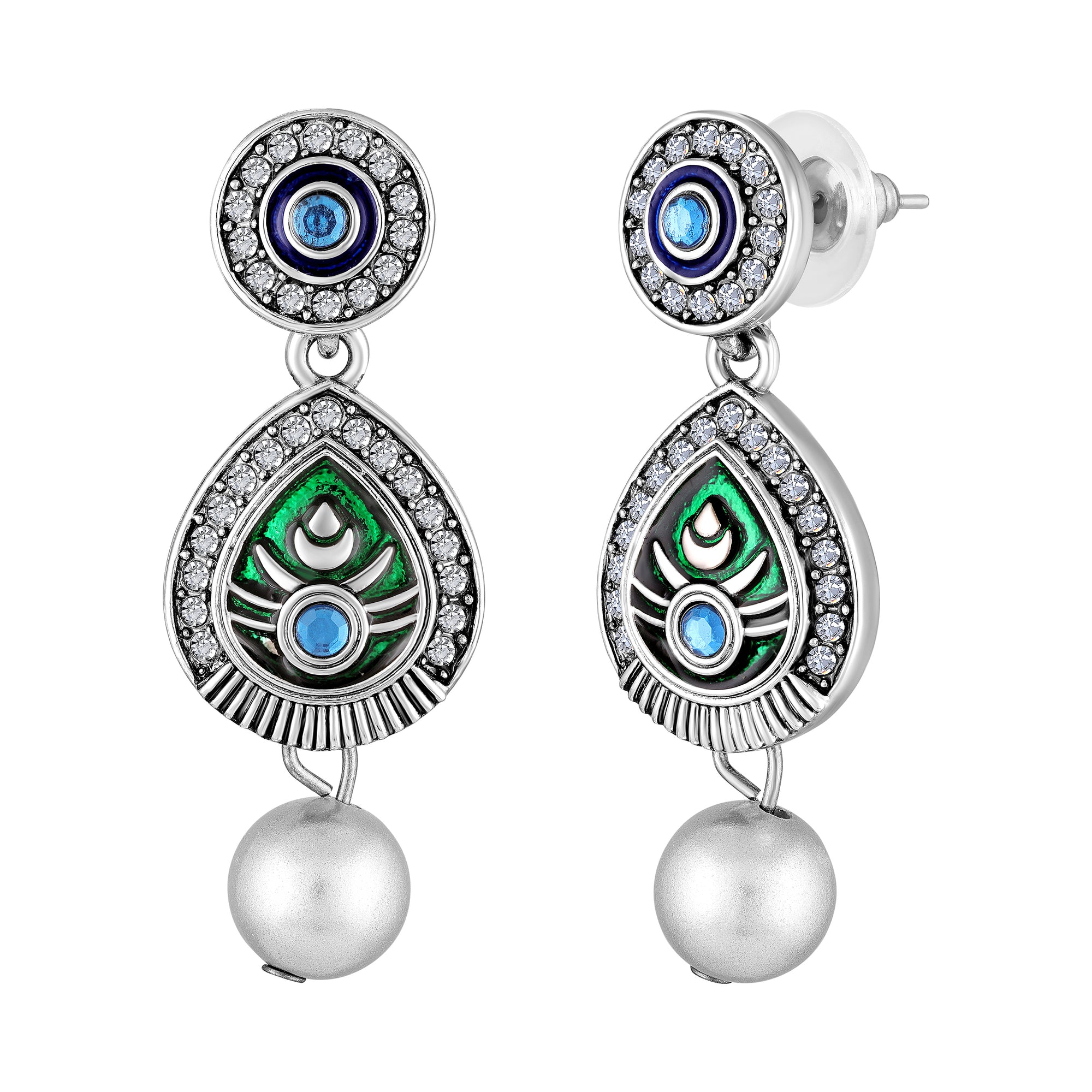 Peacock-Themed & Om Oxidised Silver Artificial Pearl Necklace Set