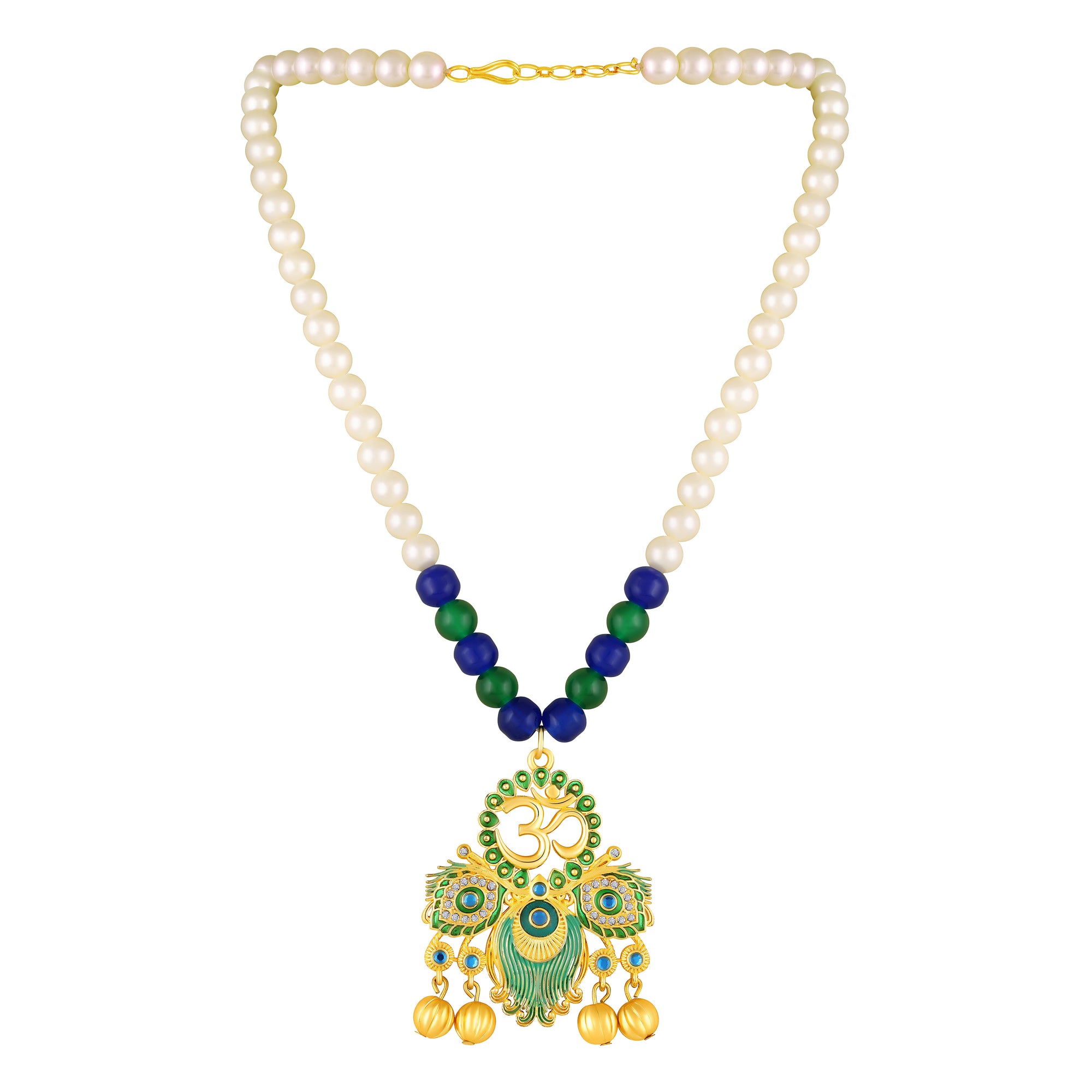 Peacock-Themed & Om Artificial Pearl Necklace Set