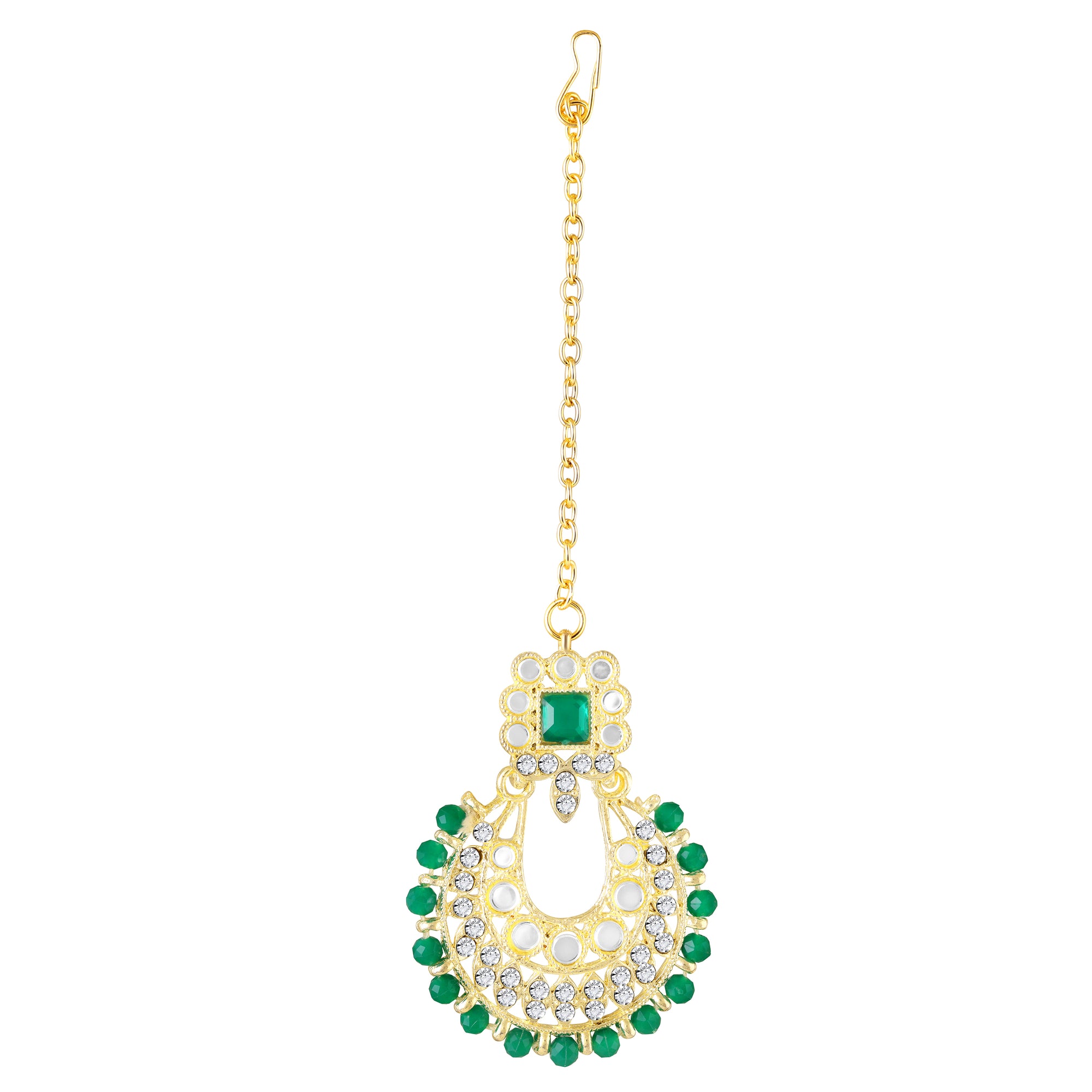 Wedding & Festive Wear Green Kundan Choker Jewellery Set with Earrings & Maang Tikka