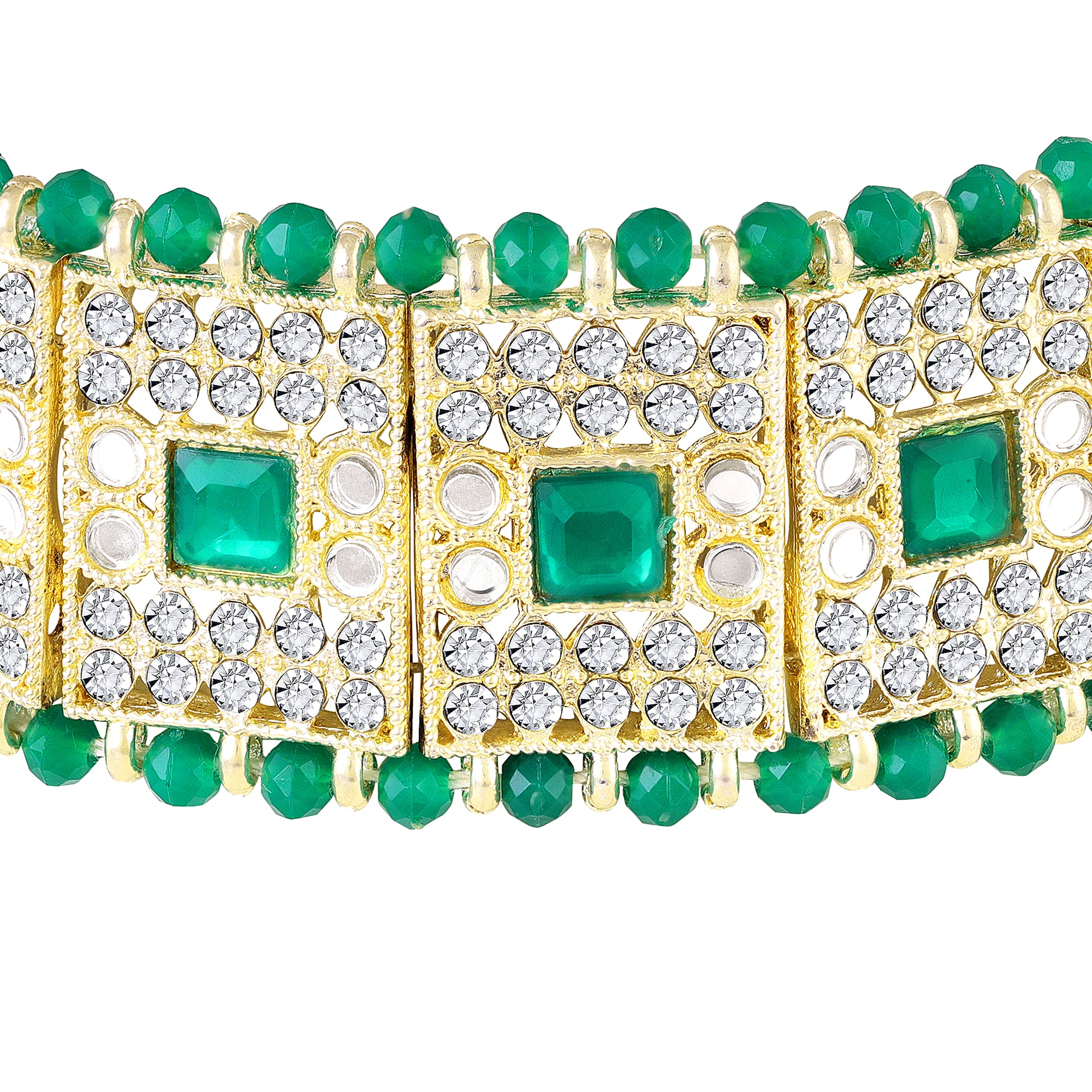 Wedding & Festive Wear Green Kundan Choker Jewellery Set with Earrings & Maang Tikka