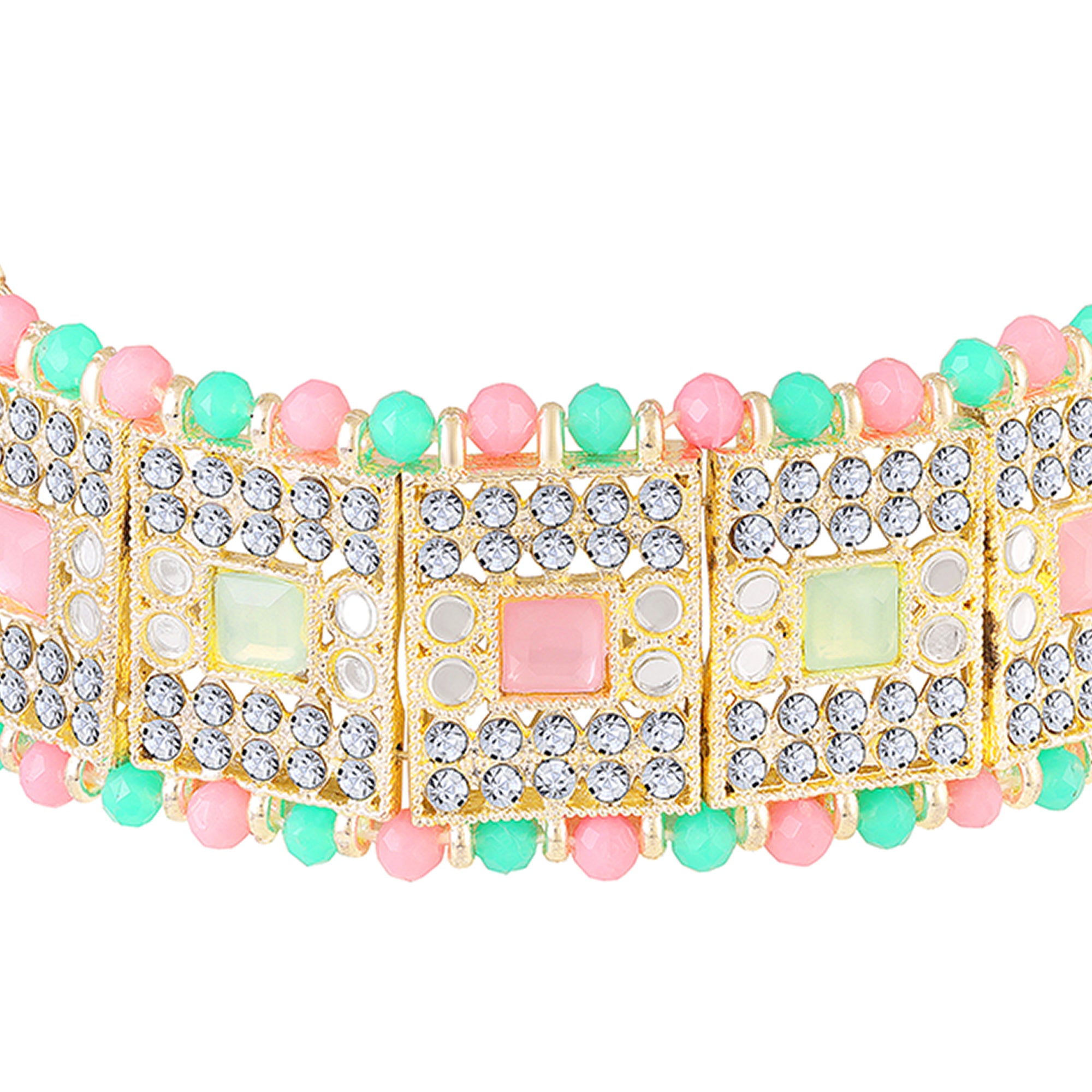 Wedding & Festive Wear Multicolor Kundan Choker Jewellery Set with Earrings & Maang Tikka