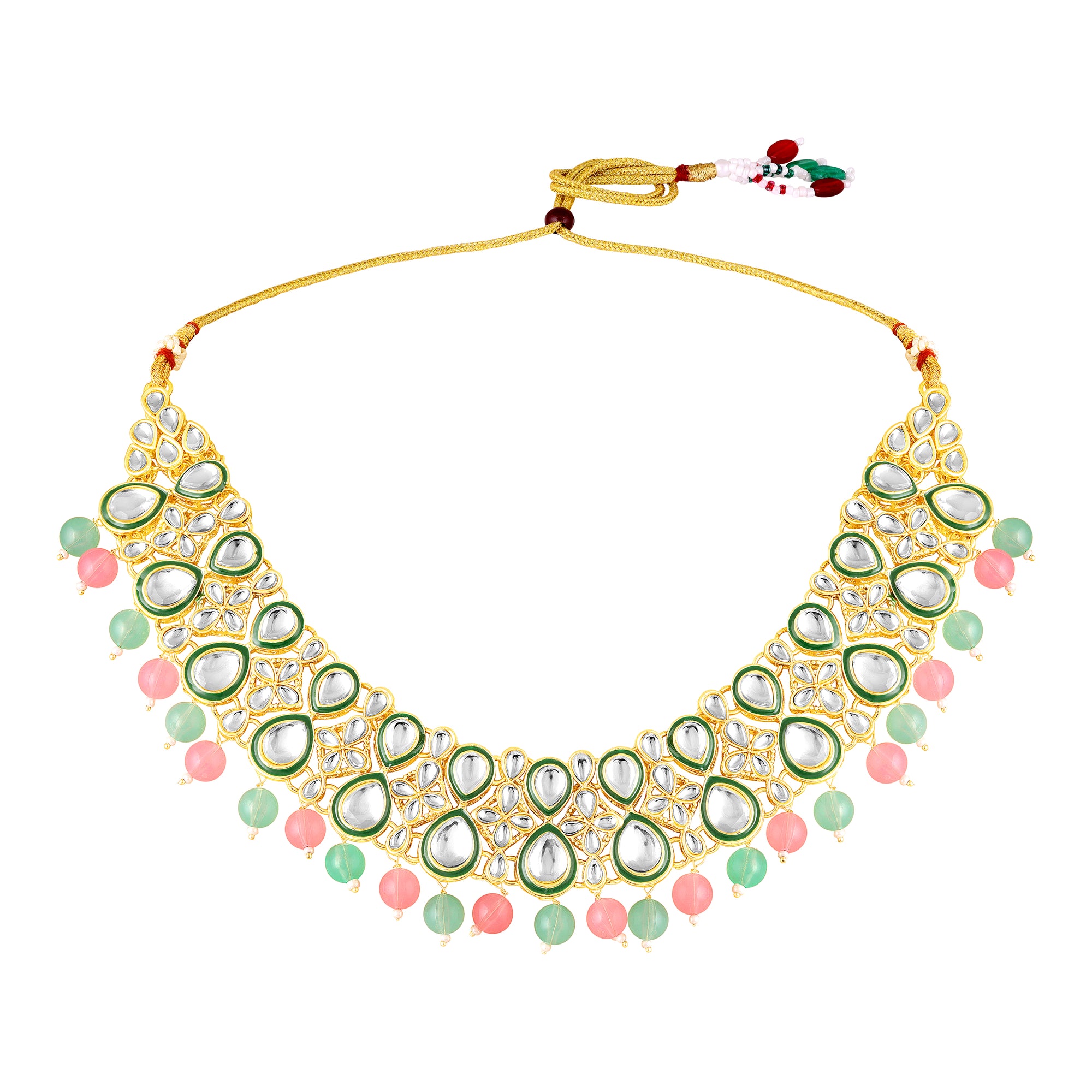 Wedding & Festive Wear Multicolor Kundan Choker Jewellery Set with Earrings & Maang Tikka