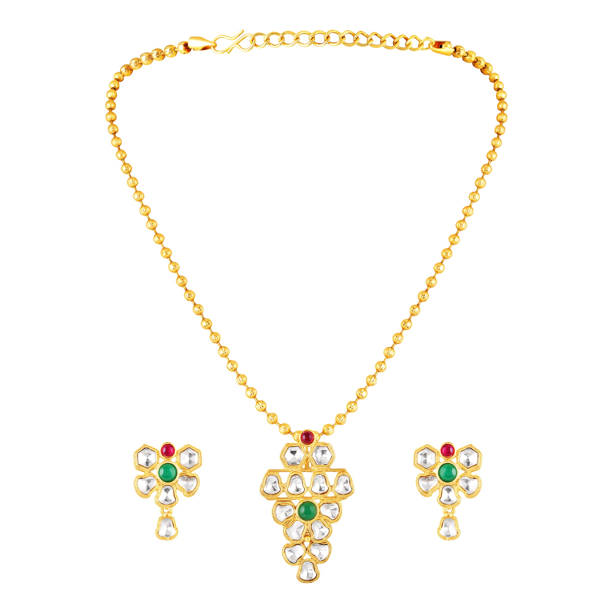 Traditional gold-plated kundan necklace set with earrings